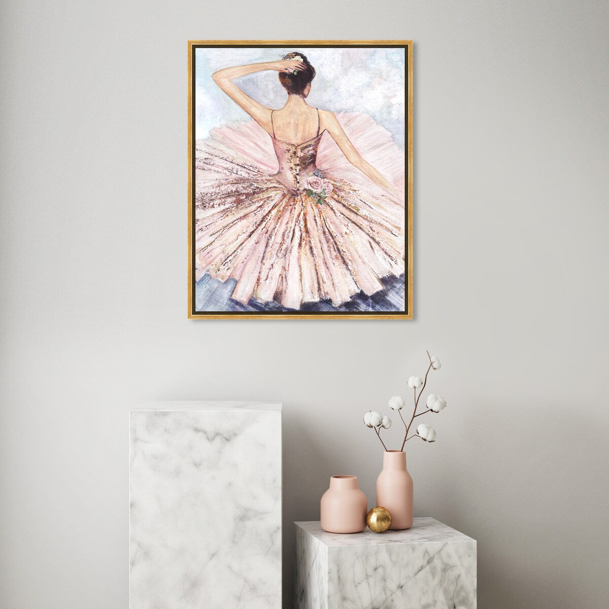 Ballet Dancer Tutu Glam Pink Framed Canvas Wall Art Print - Elegant Roses Inspired by Ballet - Perfect for Living Room, Bedroom & Dance Studio Decor