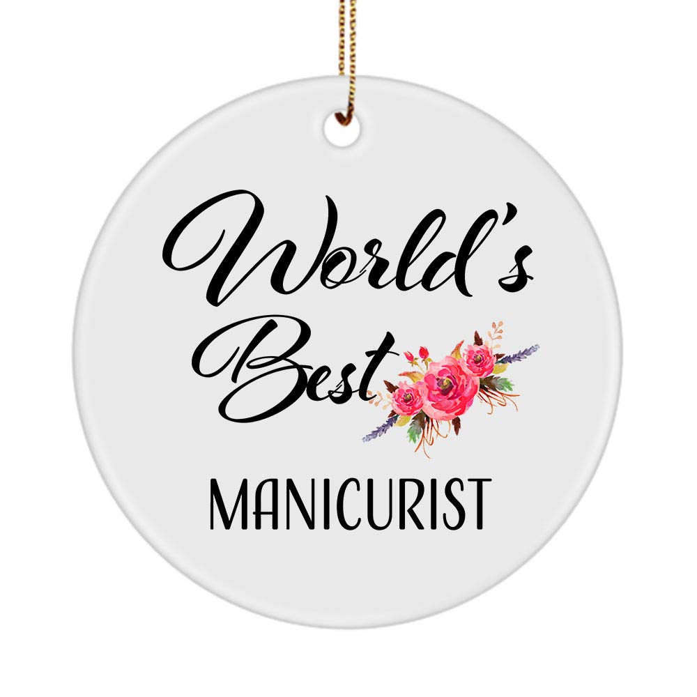 Best Manicurist Christmas Tree Ornament - Ceramic Round Holiday Decor for Nail Technicians - Perfect Xmas Gift & Party Decoration for Salons, Home & Office Festive Decorating