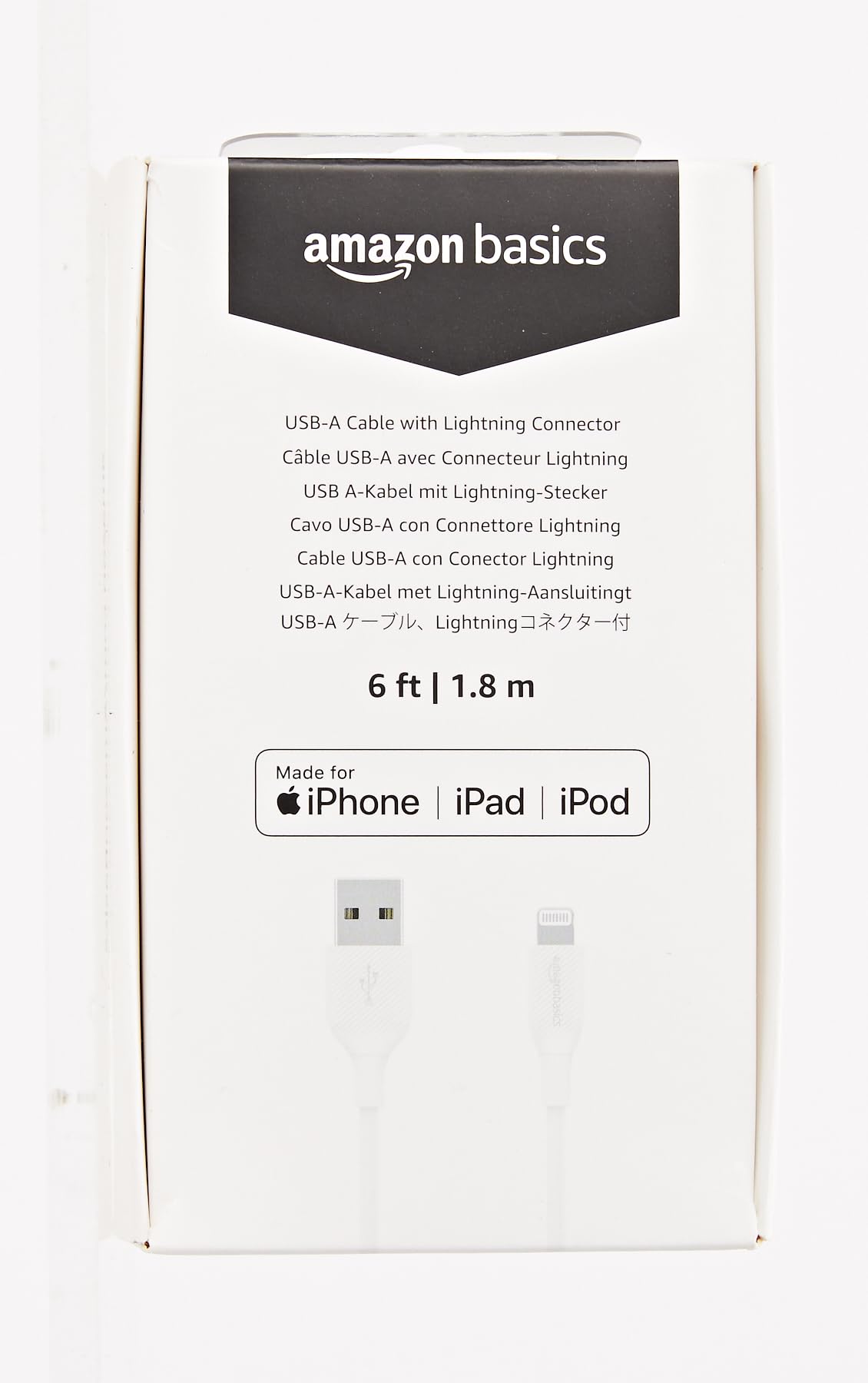 Amazon Basics MFi Certified USB-A to Lightning Cable (6ft, White) - Fast Charging Cord for iPhone 14/13/12/11/X/Xs/Pro/Max/Plus & iPad - Perfect for Home, Office & Travel Charging