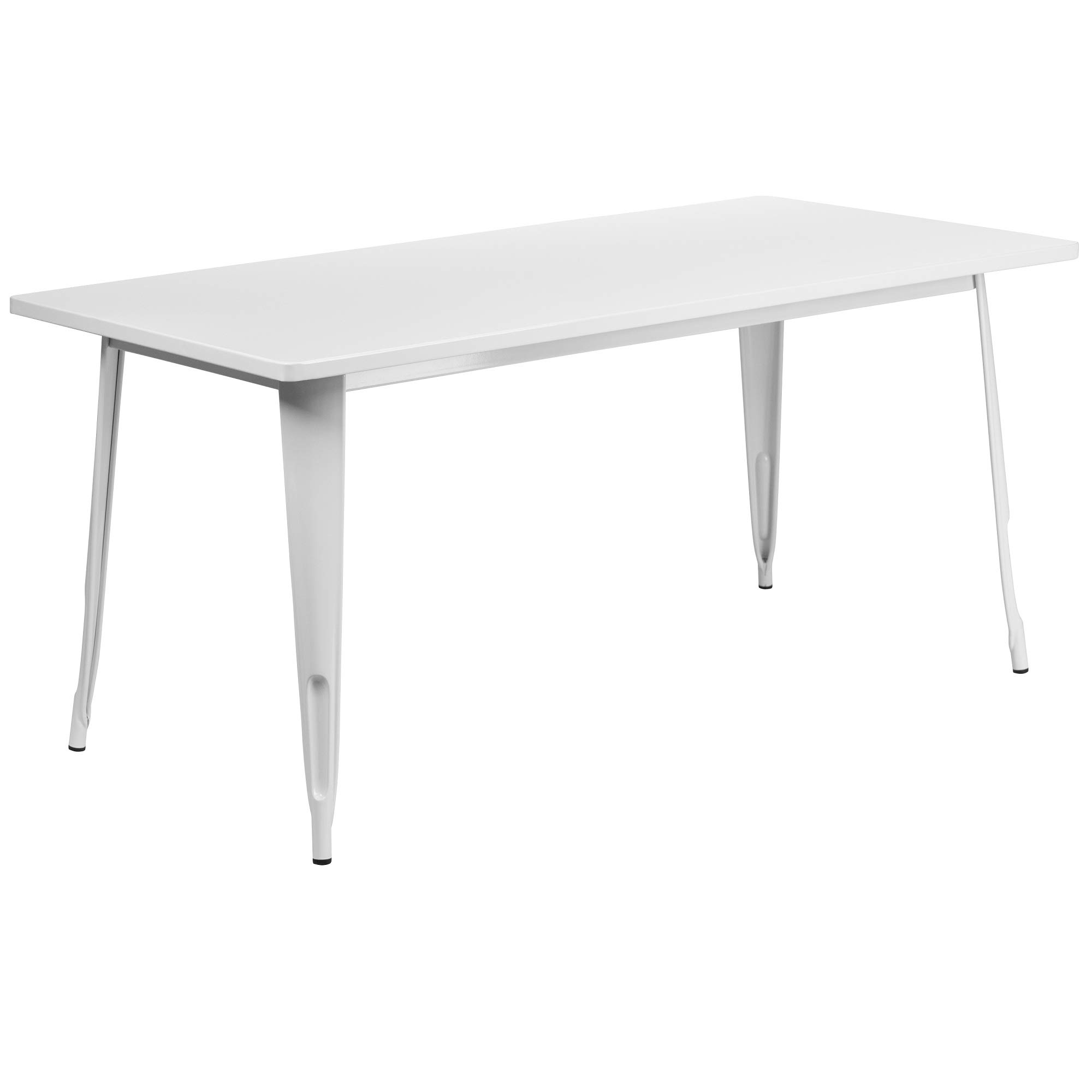 F&F Furniture Group 63 Inch White Modern Rectangular Outdoor Dining Table - Perfect for Patio, Garden, Cafe & Restaurant Al Fresco Dining