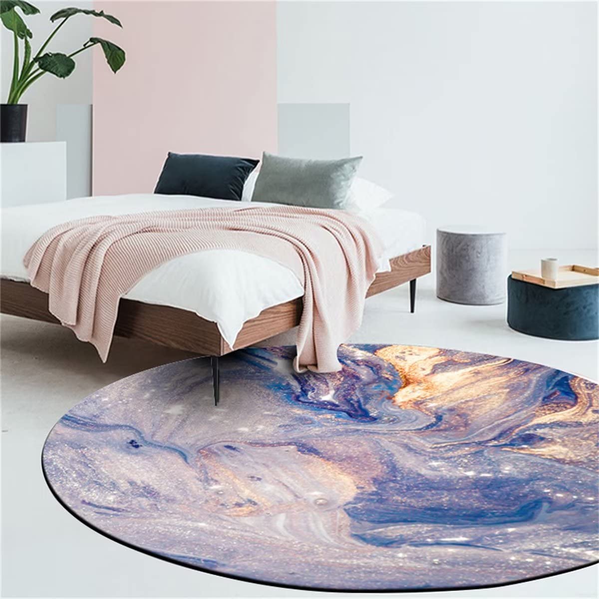 6ft Large Round Marble Pattern Non-Slip Area Rug - Washable Soft Living Room Carpet for Dining Room, Bedroom & Sofa | Perfect for Modern Home Decor, Floor Mats Style L