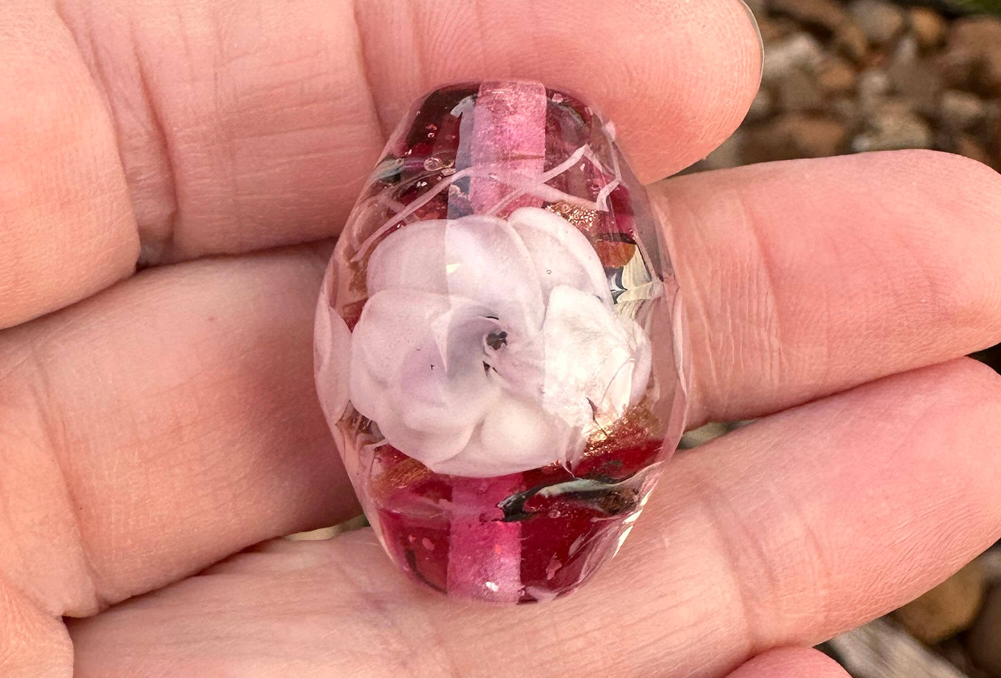 Handmade Pink Floral Lampwork Glass Focal Bead - SRA Certified Artisan Jewelry Component for Necklaces, Bracelets & DIY Craft Projects