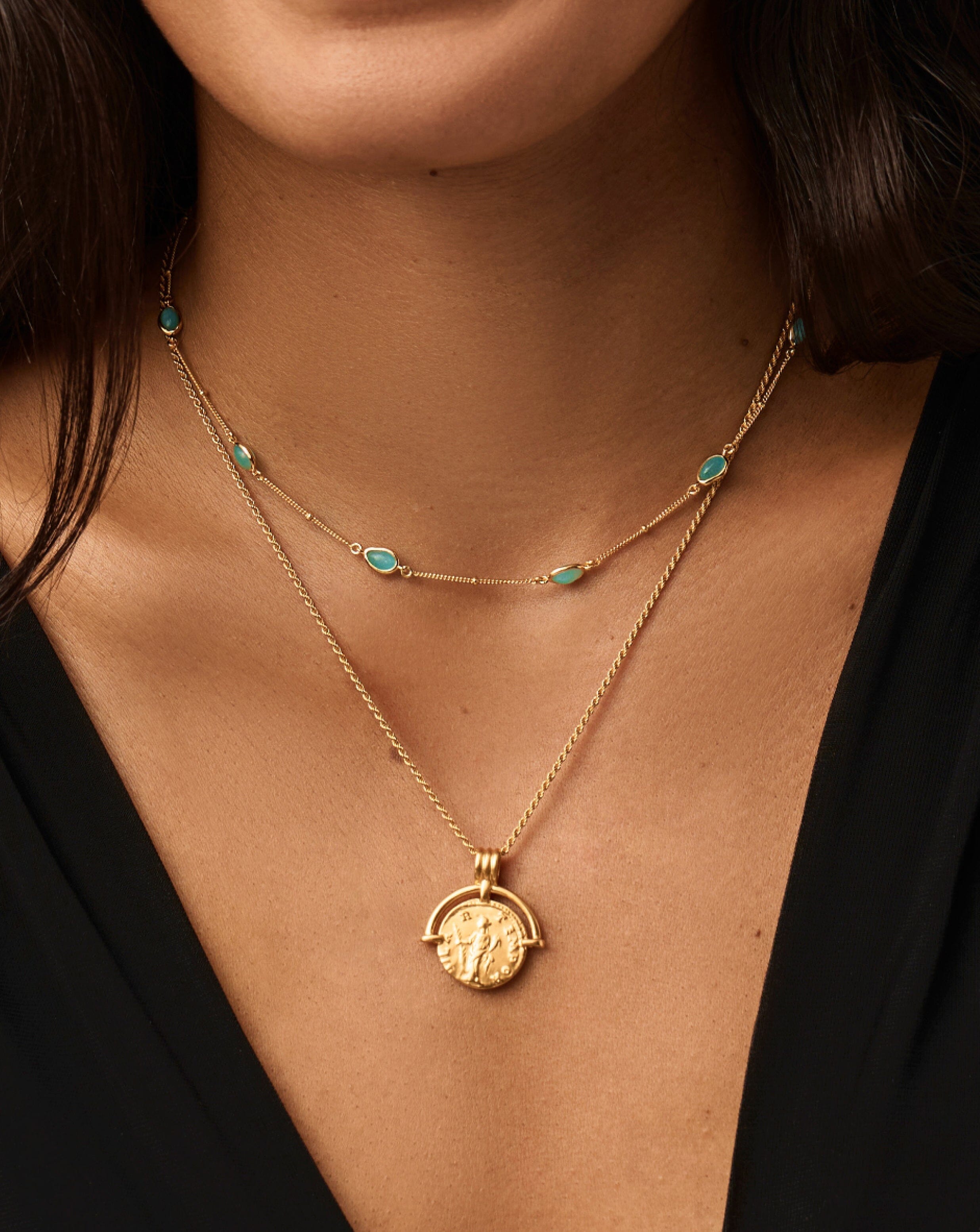 Magma Gemstone Charm Choker Necklace - 18k Gold Vermeil & Amazonite Stone - Elegant Layering Jewelry for Women, Perfect for Date Night & Special Occasions