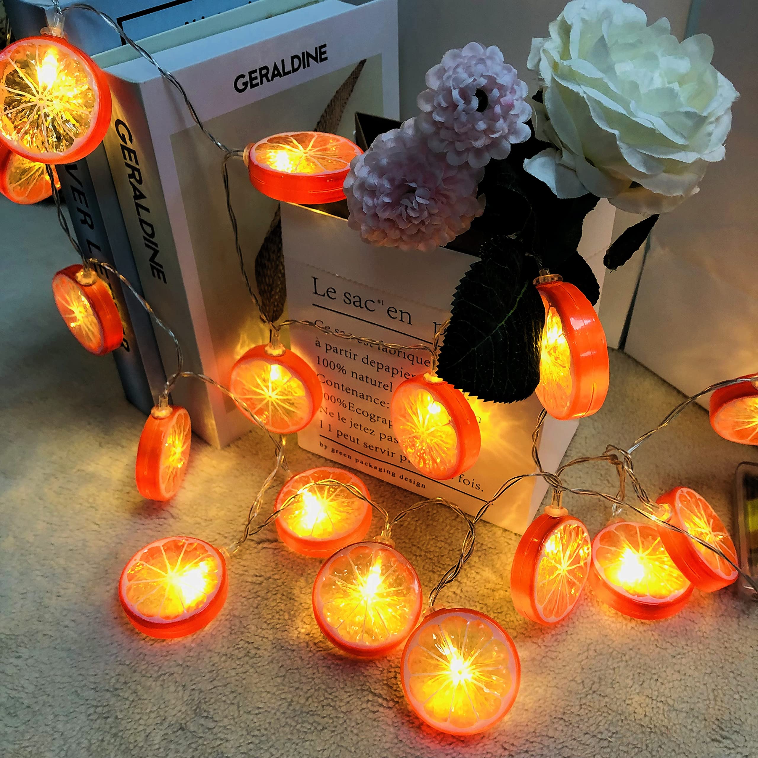 Orange Lemon Fairy String Lights - 20 LED Battery Operated Warm Twinkle Lights for Kitchen, Party, Wedding, Festival & Home Decor - 9.8ft Hanging Decorative Lights - Perfect for Bedroom, Garden, Patio and Outdoor Decorations
