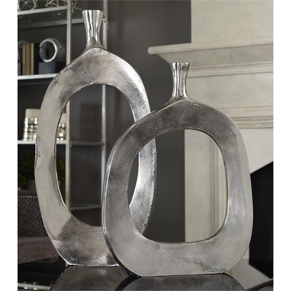 Bowery Hill Contemporary 2-Piece Textured Nickel Vase Set - Perfect for Modern Home Decor & Wedding Centerpieces