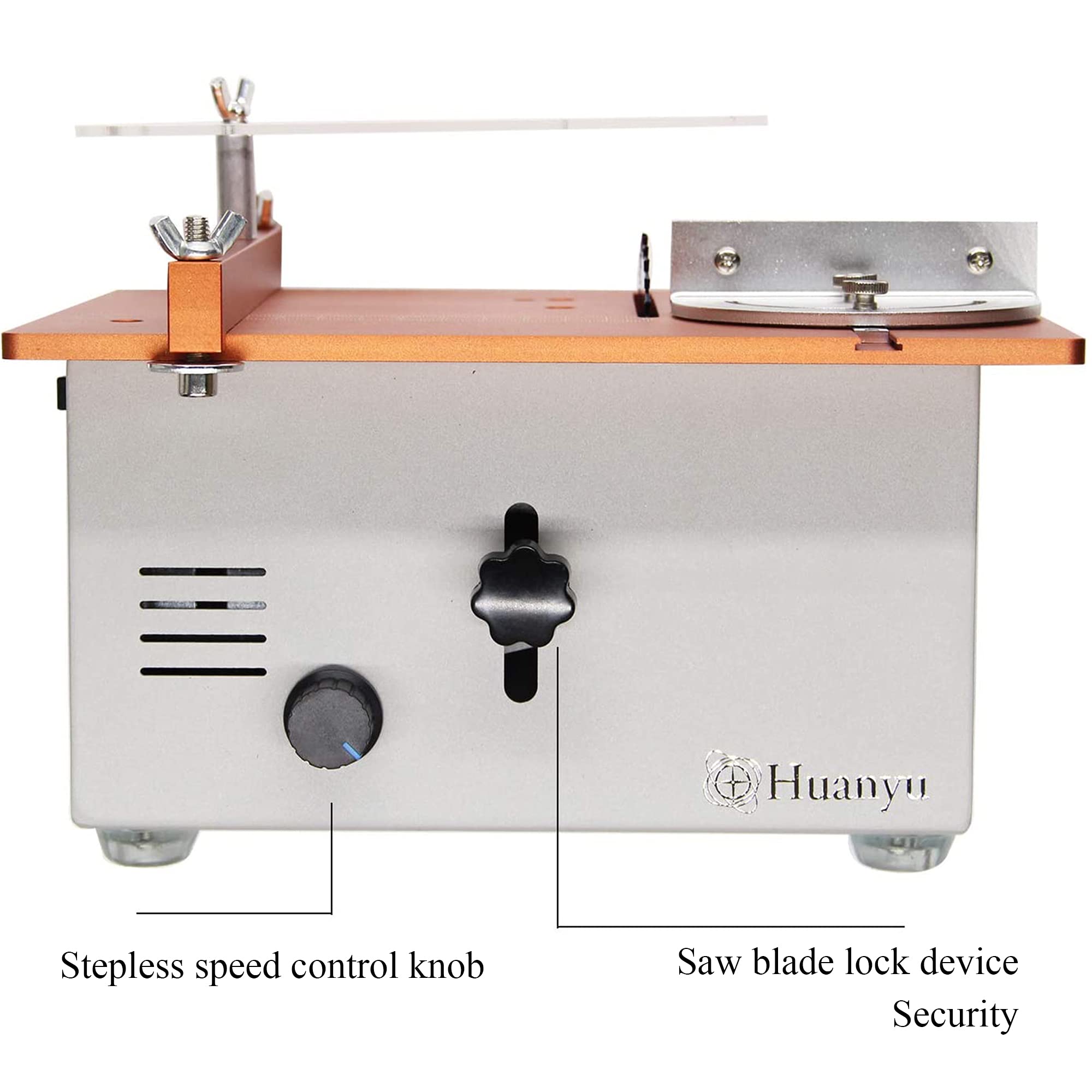 Huanyu 360W Mini Table Saw - Electric Circular Saw with Stepless Speed Control, Blade Lift & Dual Motor for High-Speed Cutting of Wood, Acrylic, Metal | Compact DIY Tool for Home Woodworking, Craft Projects & Metal Fabrication