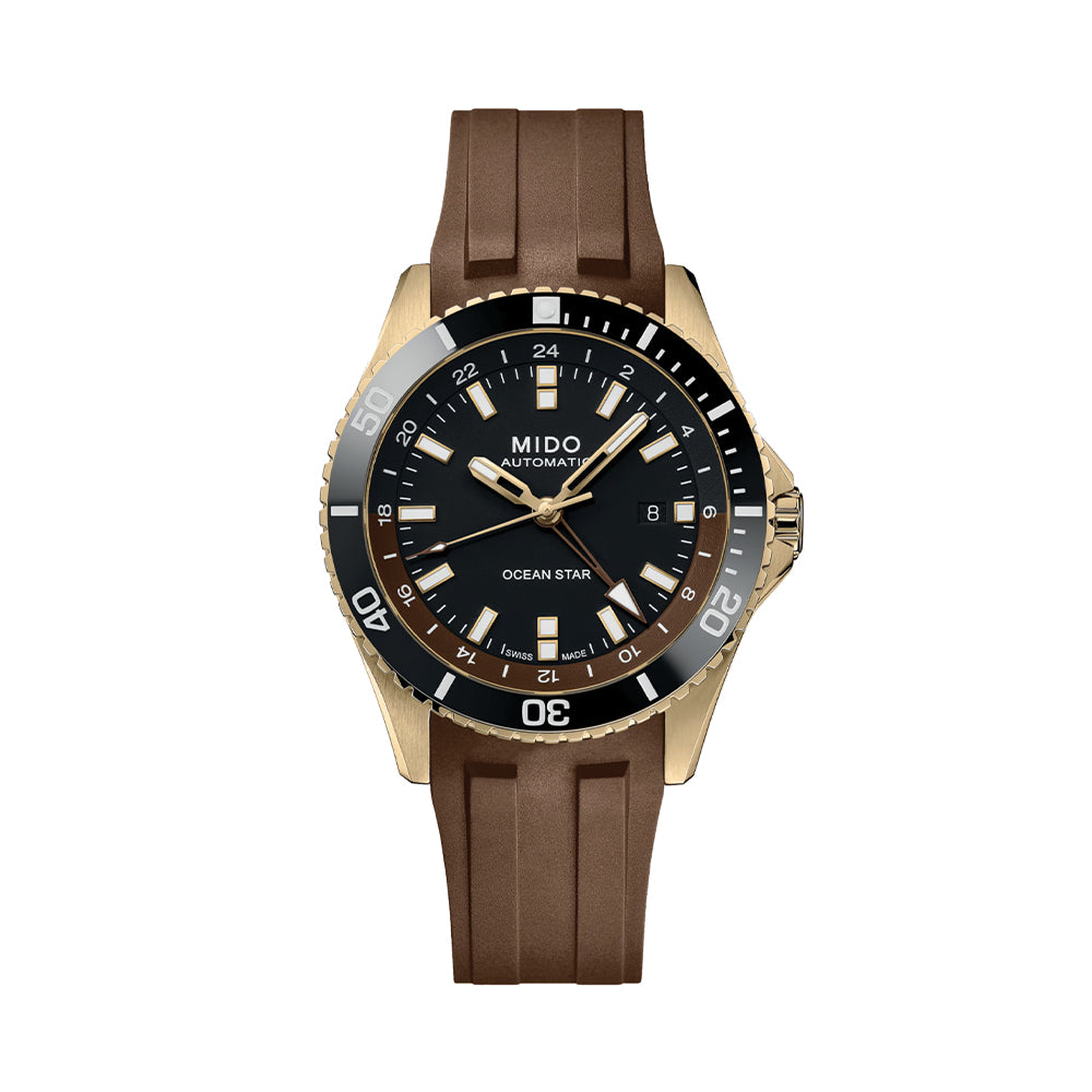 Ocean Star GMT Yellow Gold PVD 44mm Men's Watch with Black Dial & Rubber Strap - Perfect for Travel, Business & Luxury Fashion