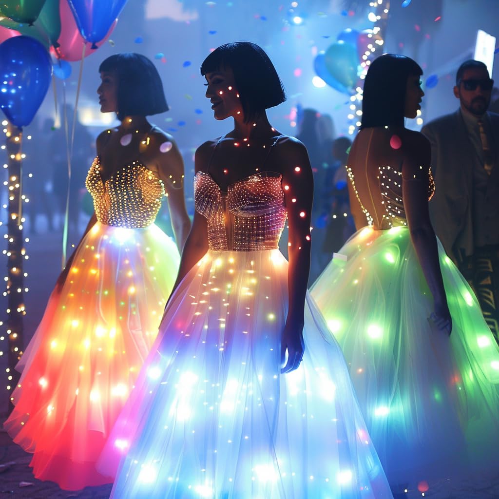 SHINYOU Women's LED Light Up Tutu Skirt - Glow in The Dark Party Dress for Halloween, Rave, Cosplay & Dance Performances