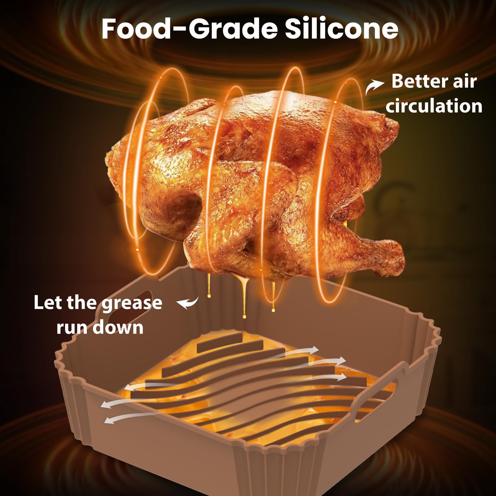 Non-Stick Silicone Air Fryer Basket Liners 7 Inch (3 Pack) - Reusable Square Liners for 4-6 QT Air Fryers, Safe Parchment Paper Replacement - Perfect for Baking, Roasting & Frying Accessories - Ideal for Healthy Cooking & Meal Prep