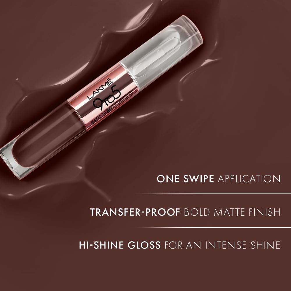 LAKMÉ 9 To 5 Matte To Glass Liquid Lipstick - Long Lasting Matte & Glossy Finish Lip Color for Day & Night Wear - Perfect for Office, Parties & Special Occasions