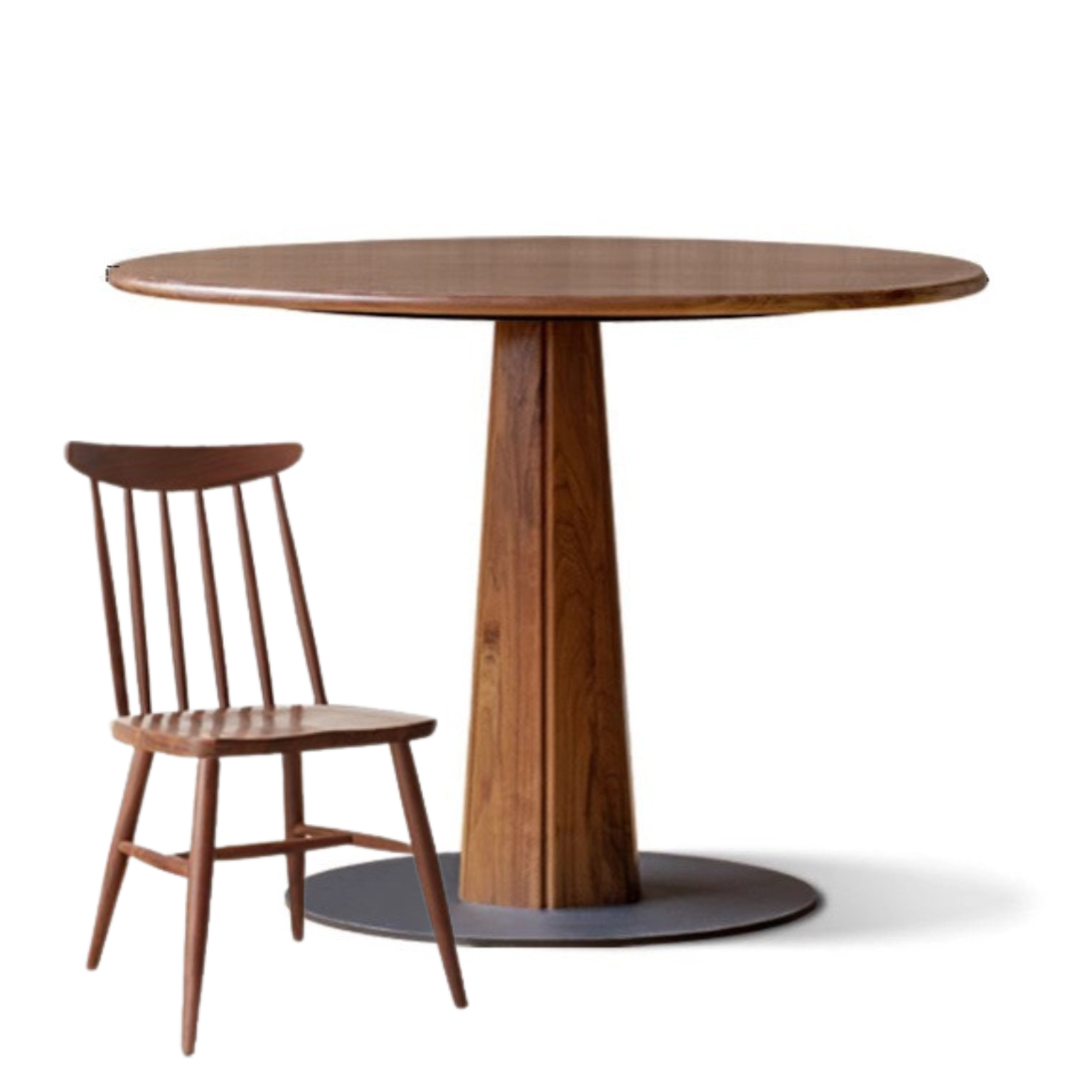 51.2×51.2×30.1 inch / 130×130×76.4 cm / Rich Dark Walnut Color / dining table +4 chairs