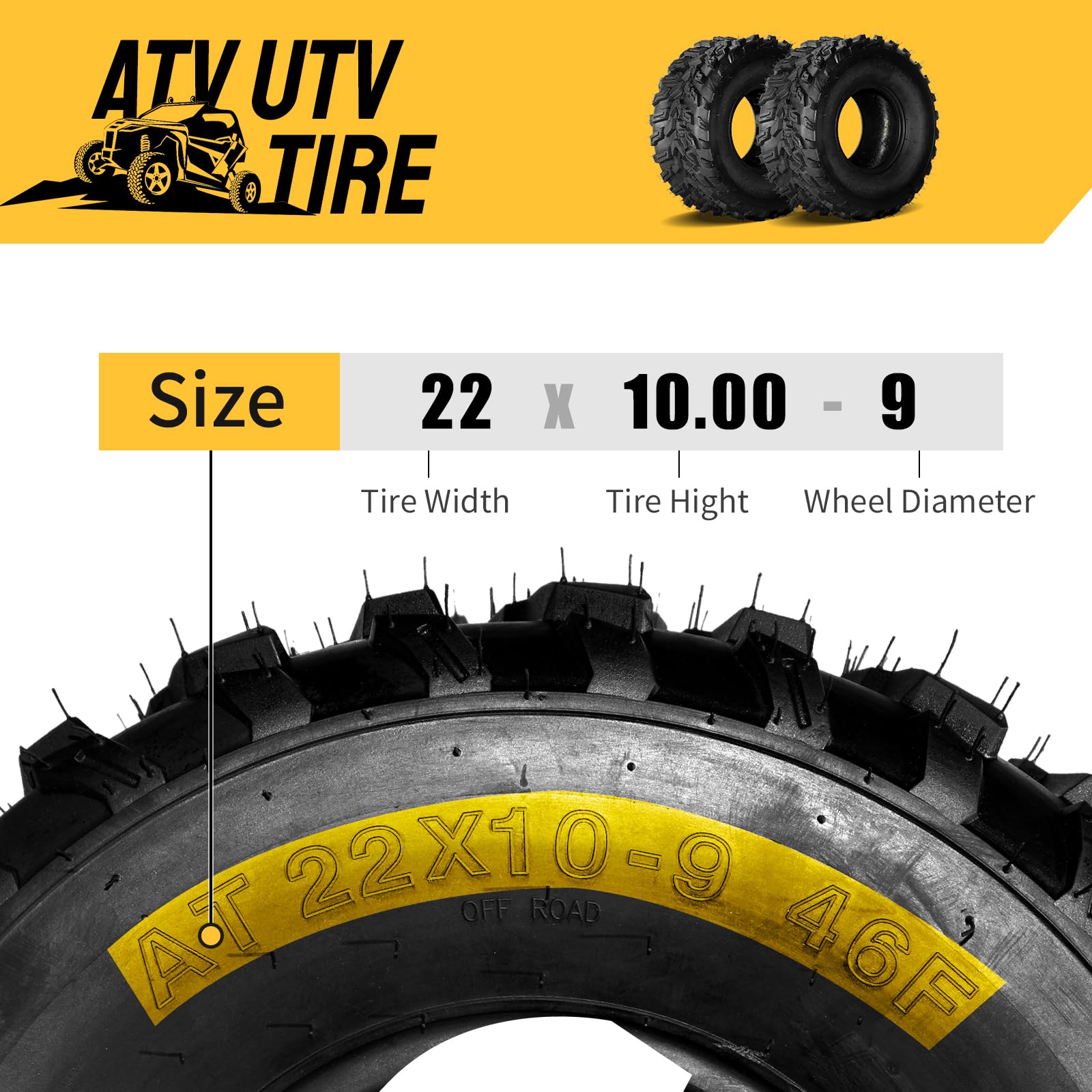 **SUNROAD Set of 2 ATV Mud Tires 22x10-9 6PR 20mm Deep Tread - Compatible with Honda Recon 250 & Suzuki Ozark 250 - Heavy-Duty Off-Road & Trail Riding (1 Pair, Set of 2)**