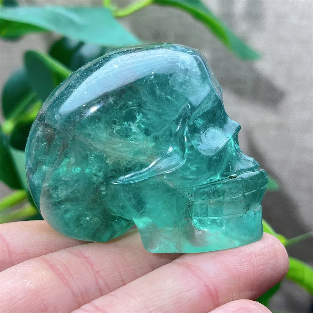 Natural Green and Purple Fluorite Crystal Skull Carving - Healing Stone, Quartz Mineral Gemstone for Spiritual Crafts, Home Decor, Meditation & Energy Work