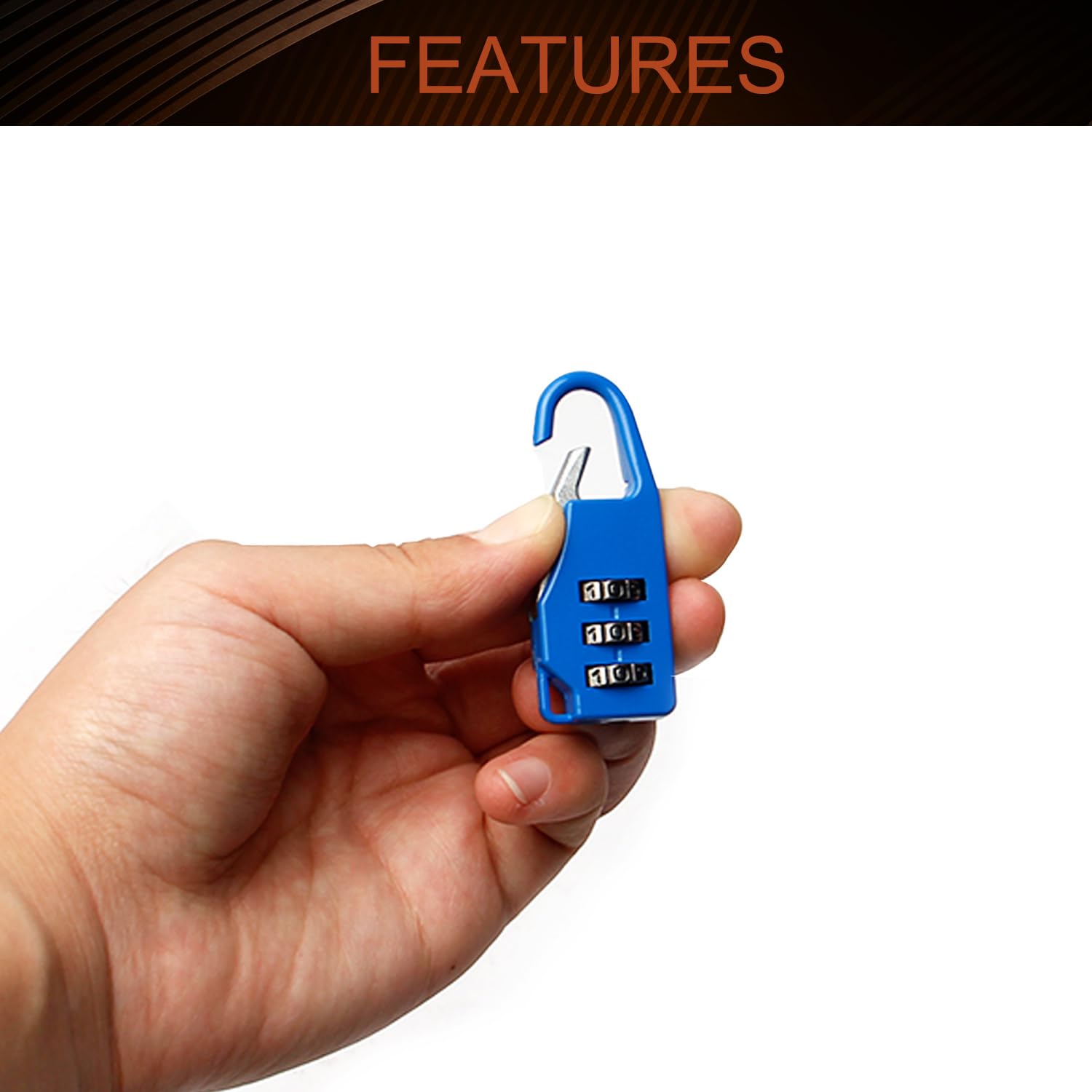 MroMax 3 Digit Combination Padlock - Resettable Zinc Alloy Safe Lock with Keychain Hole (Blue, 1 Pack) - Perfect for Lockers, Gym Bags, Toolboxes & Travel Luggage Security