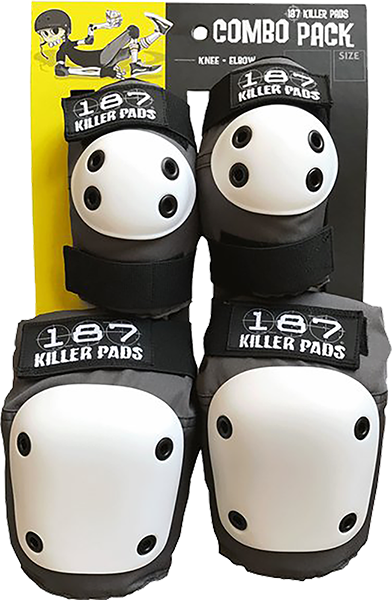 187 Combo Pack Knee & Elbow Pads Set - Large/XL Size, Protective Gear for Skateboarding, Cycling, Rollerblading & Extreme Sports (Grey)