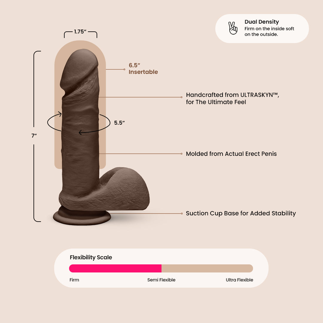 Ultra Realistic Dual Density Dildo 7 Inch with Balls - The D™ Perfect D ULTRASKYN | Lifelike Feel for Couples Play & Solo Pleasure | Perfect for Beginners & Advanced Users