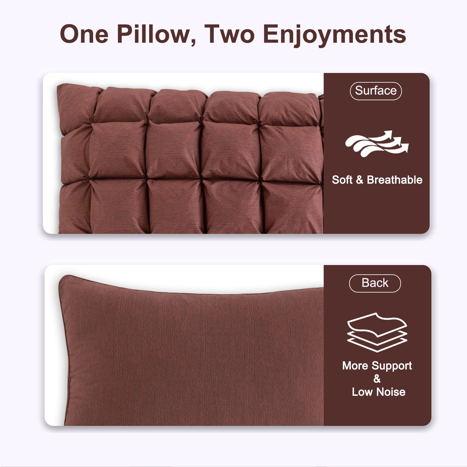 YOUR MOON Soft Standard Bed Pillows for Sleeping - Fluffy Down Alternative Pillow with Luxury Hotel Gel Support - Ideal for Side Sleepers (Brown) - Perfect for Home, Hotel, and Travel Use