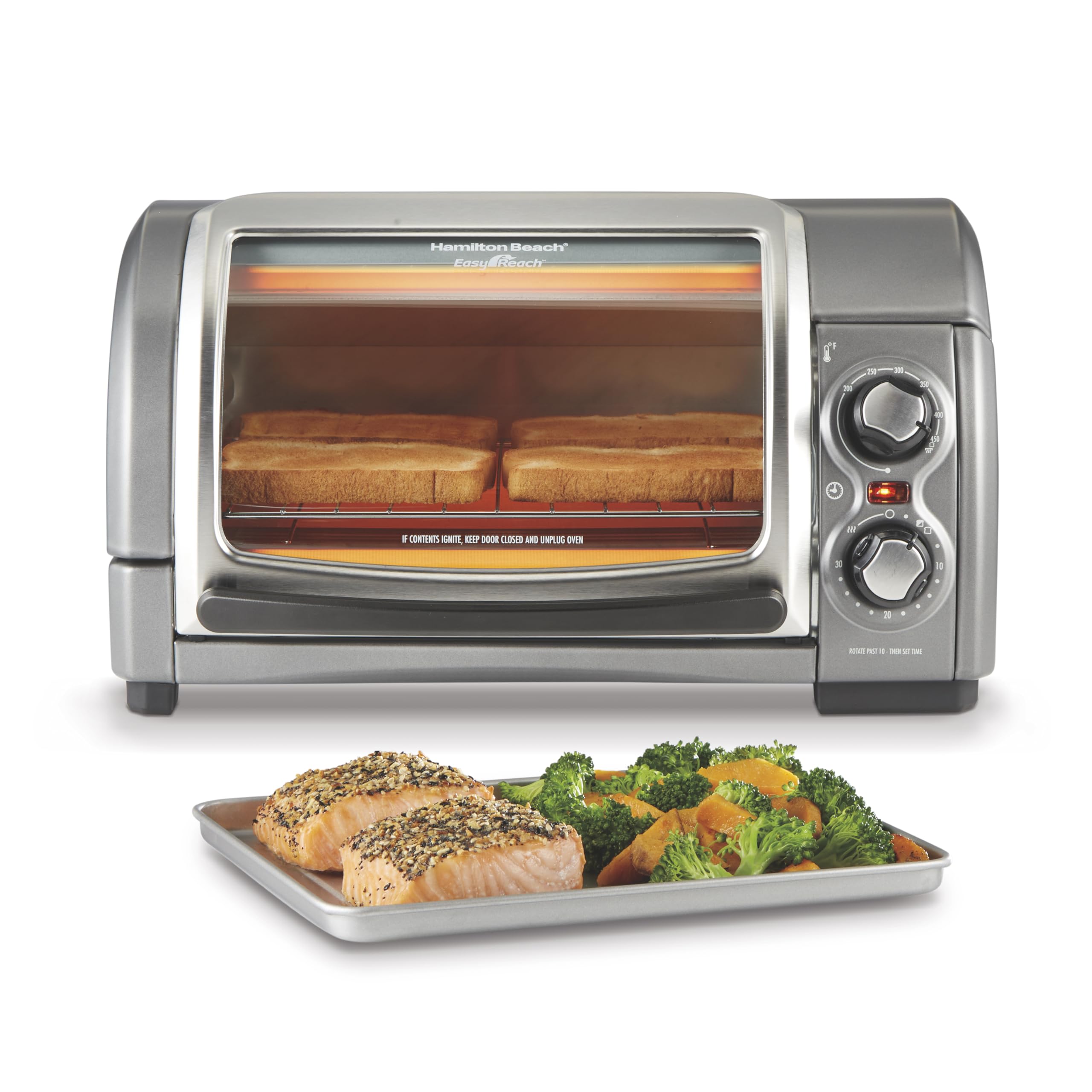 Hamilton Beach 4-Slice Toaster Oven with Roll-Top Door - 1200W Countertop Convection Oven for Baking, Broiling & Toasting - Fits 9