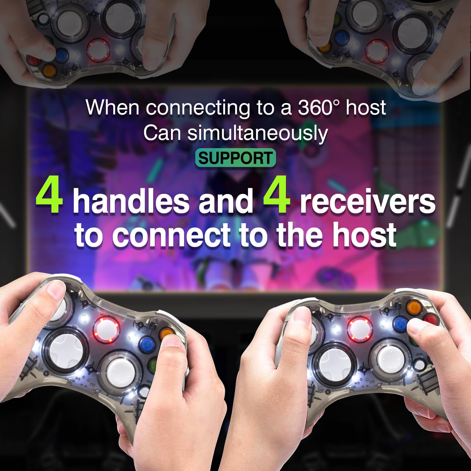 Wireless Xbox 360 Controller with LED - Compatible with PC & Xbox 360 - Enhanced Joystick & Vibration for Gaming (Black)