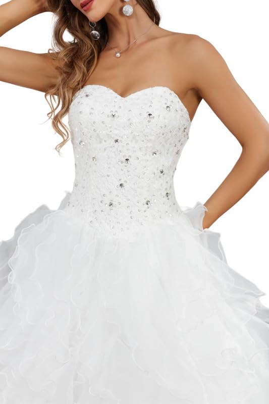 Elegant Women's Lace Wedding Dress with Organza Ruffles - Romantic Bridal Gown for Bride | Perfect for Church Ceremonies, Beach Weddings & Formal Receptions