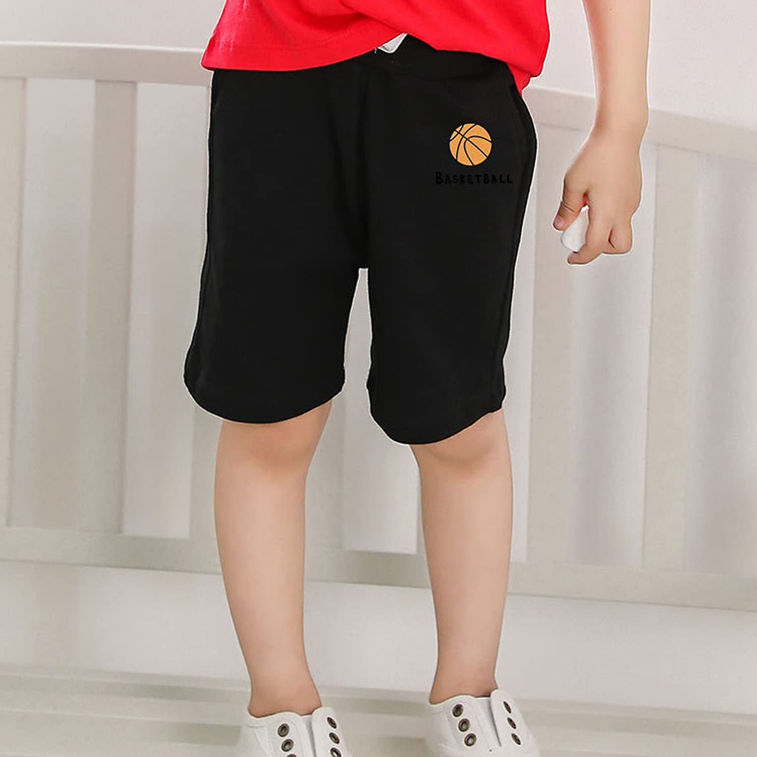 EISHOW 2-Pack Baby Boys Girls Athletic Shorts - Soft Cotton Basketball Soccer Short Pants with Funny Print & Drawstring Waist for Playtime, Sports & Casual Wear