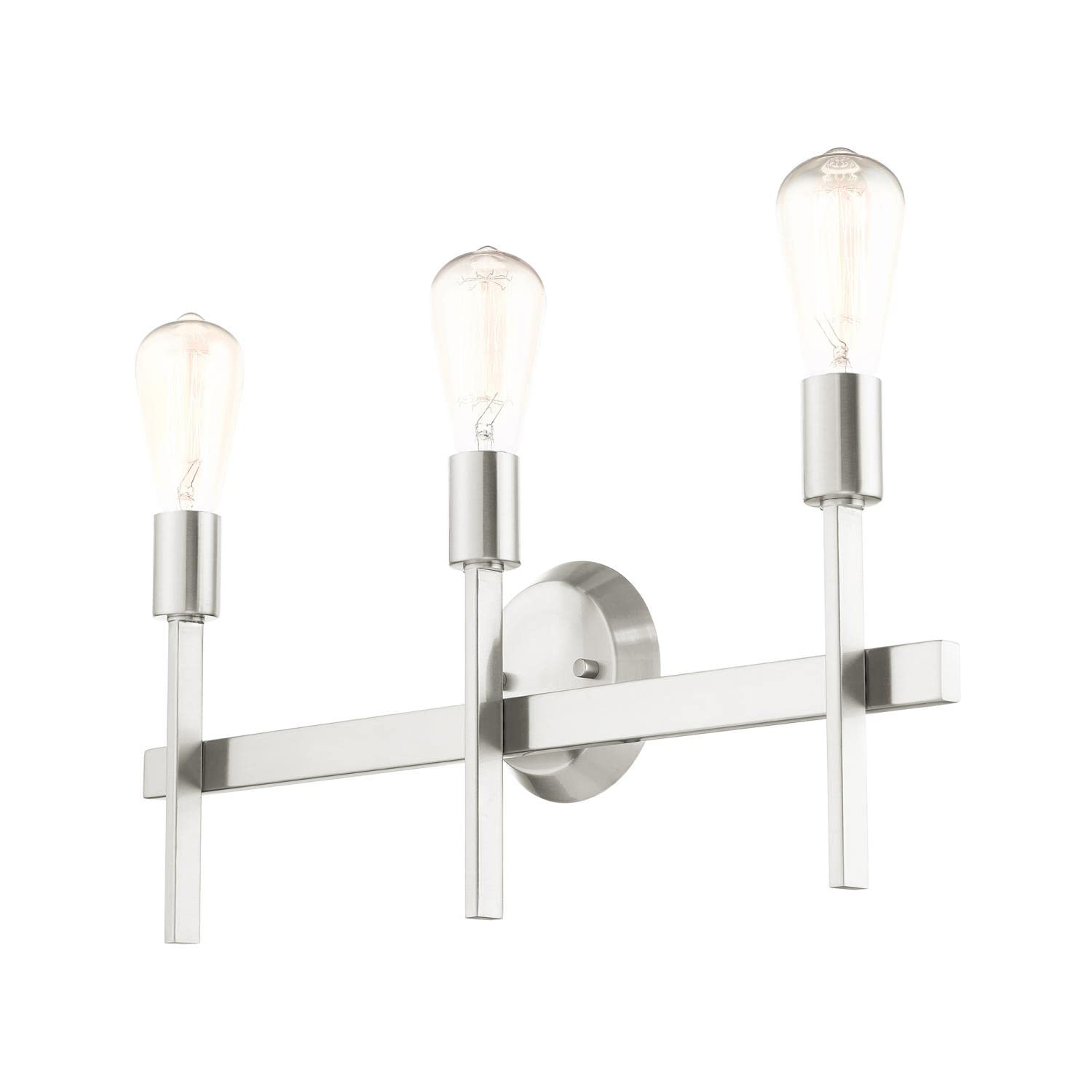 Livex Lighting 13883-91 3-Light Brushed Nickel Bathroom Vanity Light Fixture - Perfect for Modern Bathroom, Powder Room & Dressing Area Makeover
