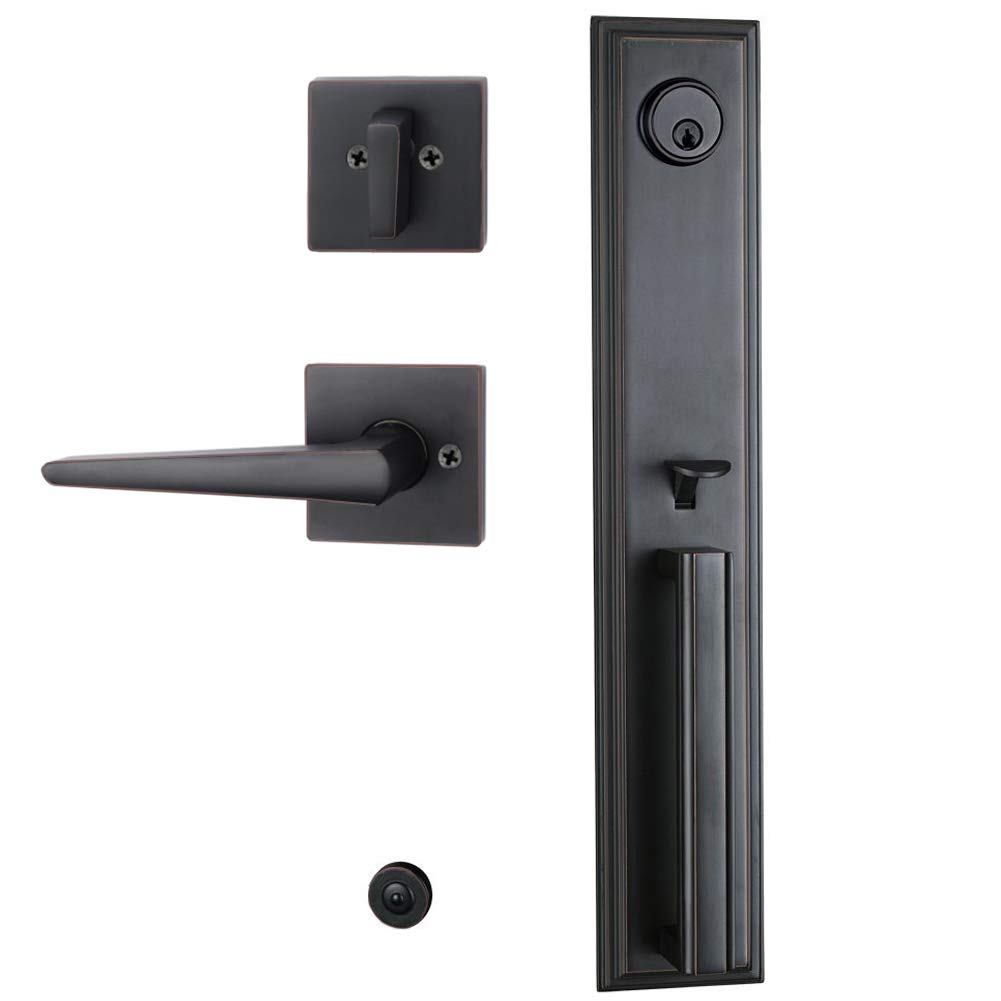 Keyed Door Handleset - Aged Bronze Exterior Front Door Lever for Home Security