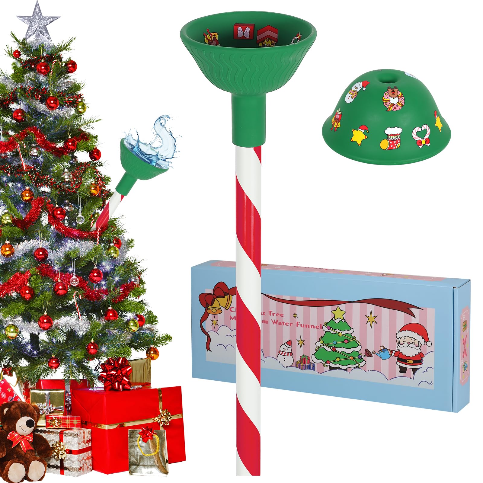 Christmas Tree Watering Funnel - Long Reach Watering System for Xmas Trees | Easy Holiday Tree Care & Maintenance | Perfect for Artificial & Real Christmas Tree Decorations (Green)