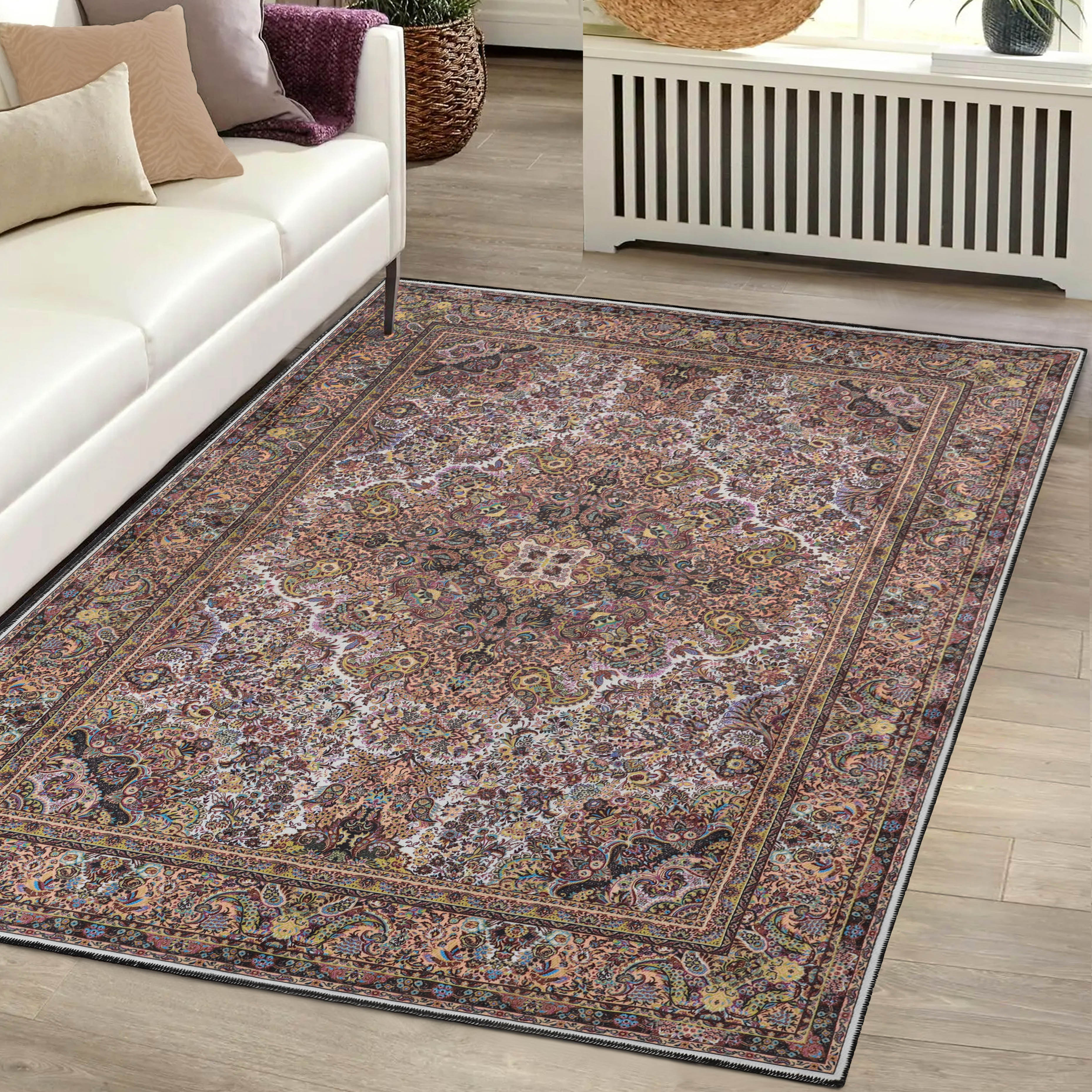 Flamingo Medallion Machine Washable Indoor Area Rug or Runner - Soft Non-Slip Floor Mat for Living Room, Bedroom, Entryway Decor