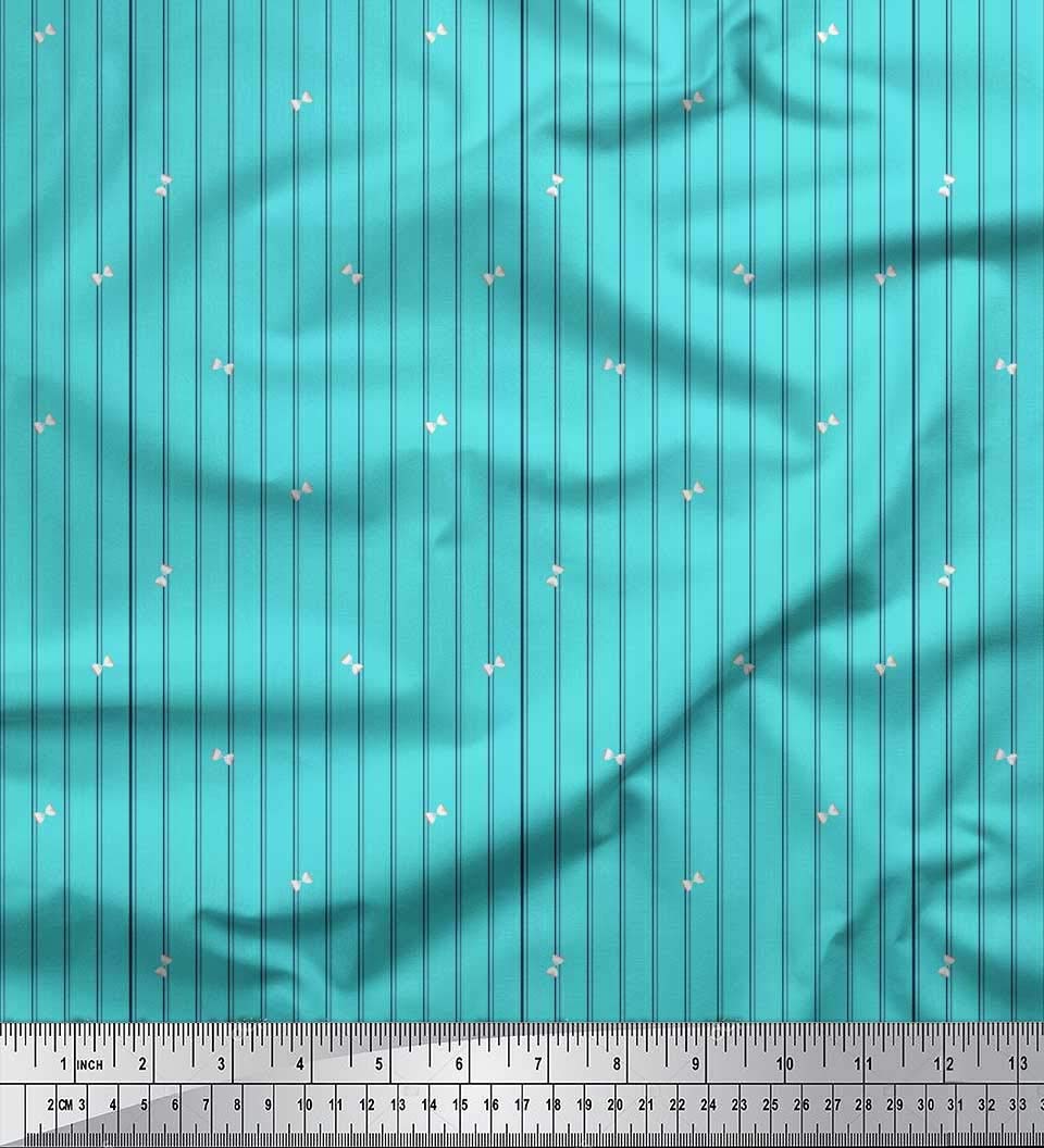 Soimoi Blue Polyester Crepe Fabric by the Yard - 42 Inch Wide Sand Timer & Stripe Shirting Material - Timeless Printed Fabric for Dresses, Blouses, and DIY Fashion Projects