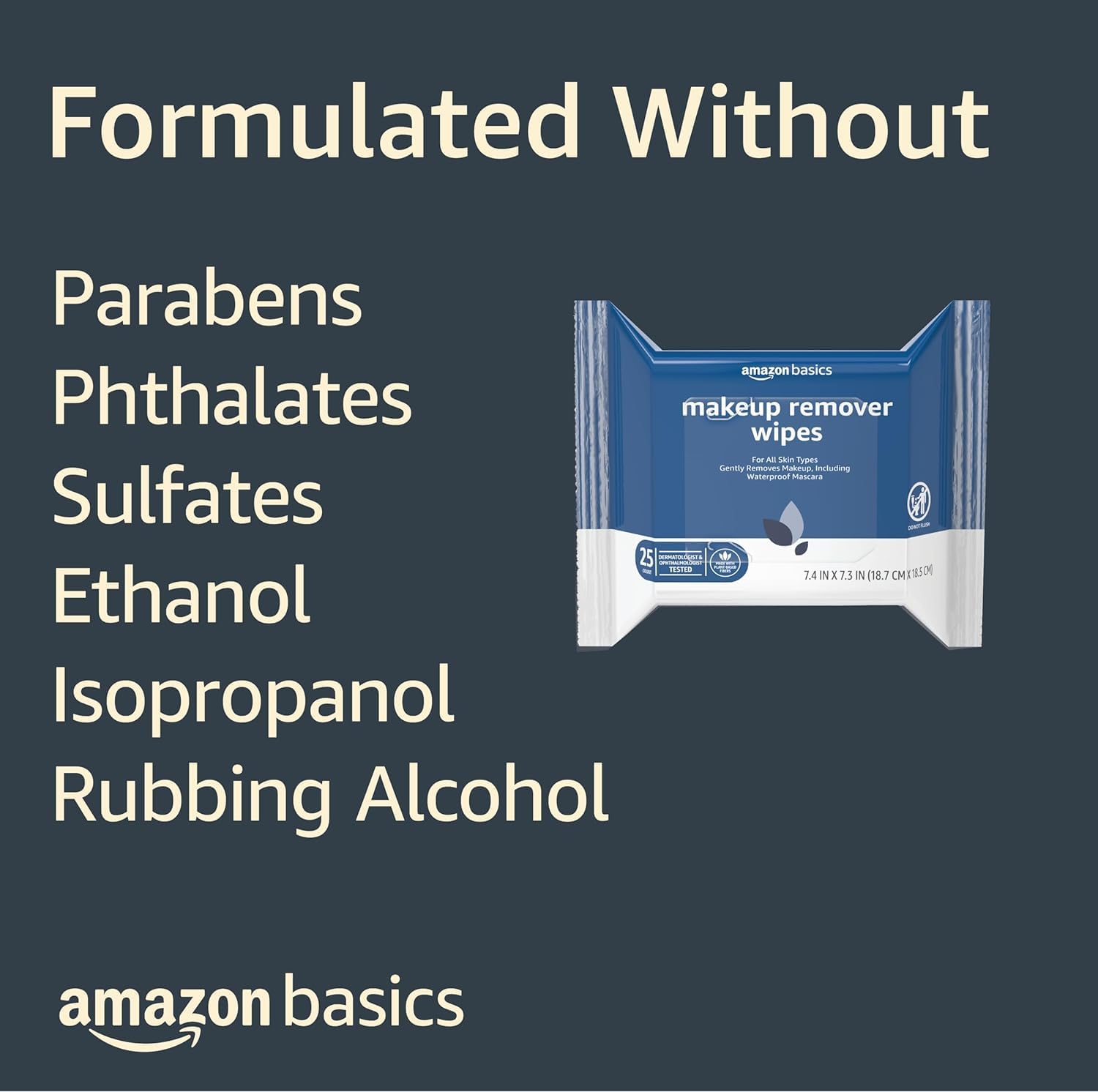 Amazon Basics Makeup Remover Wipes - 25 Count, Gentle & Hypoallergenic Facial Cleansing Towelettes for All Skin Types | Perfect for Travel, Gym & Daily Skincare Routine