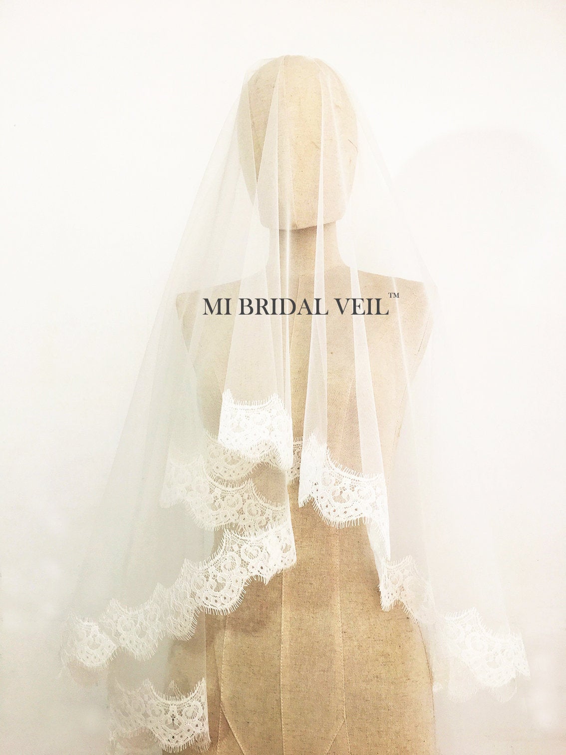 Elegant Cathedral Lace Wedding Veil with Blusher | Spanish Mantilla Bridal Veil | Perfect for Church Ceremonies & Romantic Photos