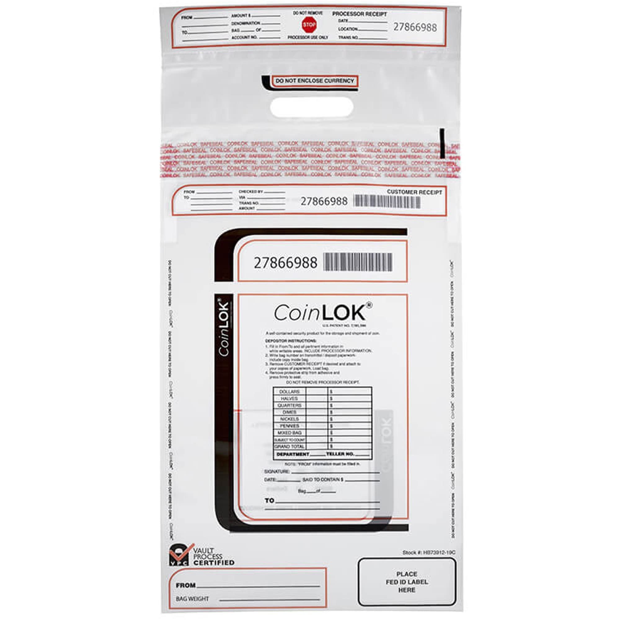 ControlTek CoinLOK Plastic Coin Bags - Durable Money Storage for Banks, Retail & Vending Machines - Perfect for Cash Handling & Secure Coin Transportation
