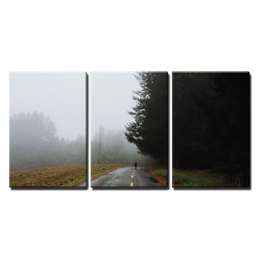 Wall26 - 3 Piece Canvas Wall Art Set - Man Walking on Misty Road Landscape Painting - Modern Framed Home Decor Ready to Hang - 16x24 Inches (3 Panels) - Perfect for Living Room, Bedroom & Office Wall Decor