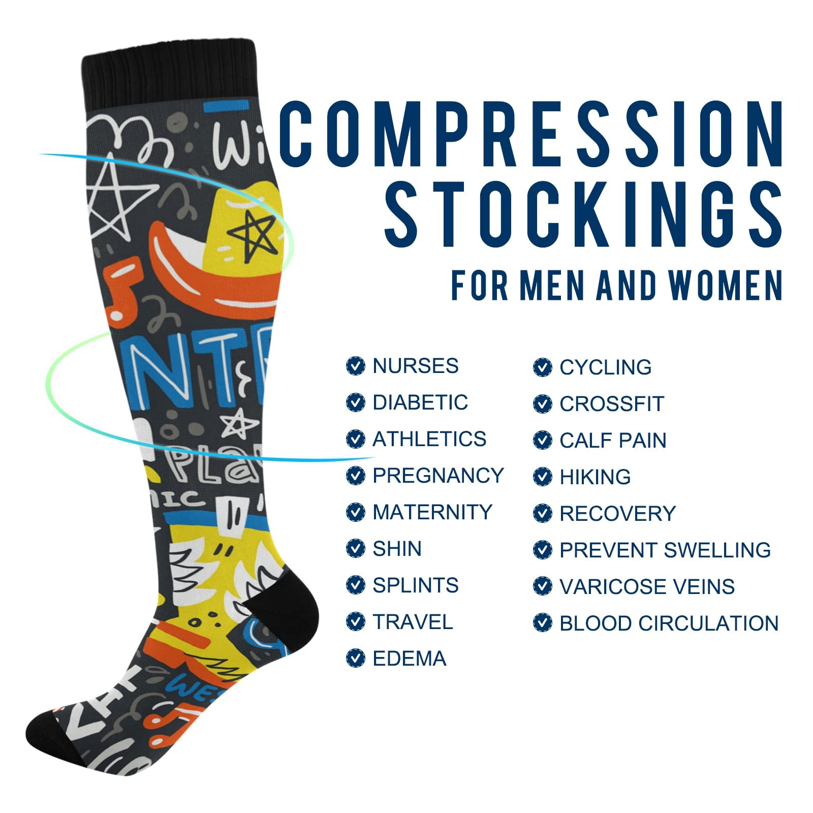 BGXW Compression Socks for Women & Men - 20-30mmHg Graduated Support Knee High Socks for Circulation, Travel & Running - 1 Pair Pack - Perfect for Nurses, Athletes and Long Flight Travelers