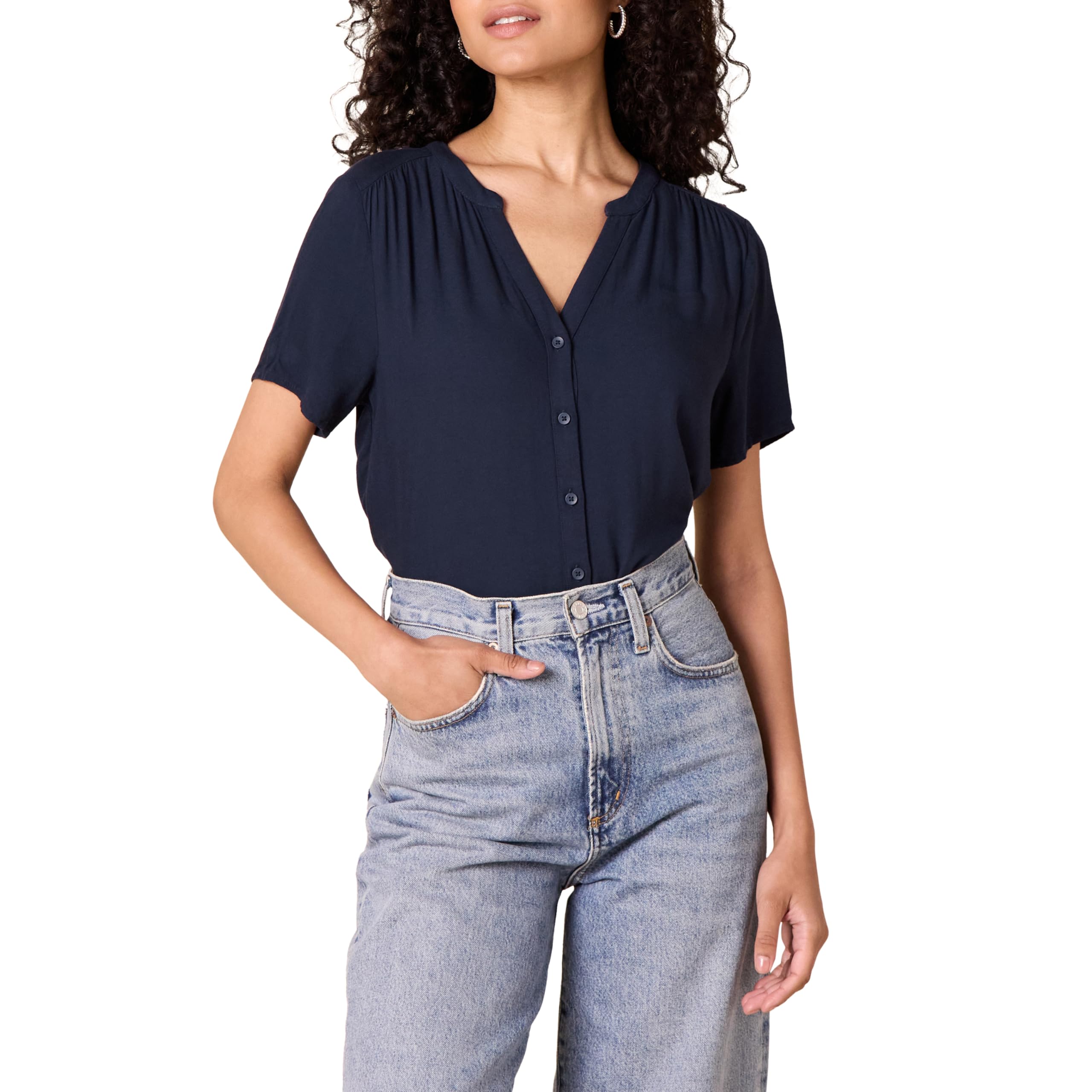 Amazon Essentials Women's Short Sleeve Comfort Fit Blouse - Casual Office Wear & Everyday Outfits