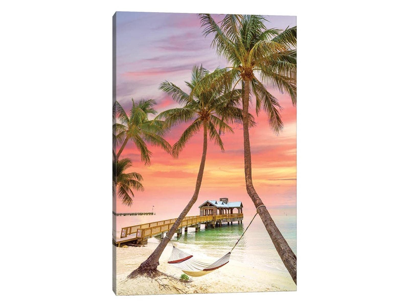 Tropical Sunrise Beach Canvas Wall Art - Relaxing Coastal Seascape Painting for Bathroom & Living Room Decor - Stretched & Framed Ready to Hang (28x40 Inches) - Perfect Gift for Beach House & Ocean Lovers
