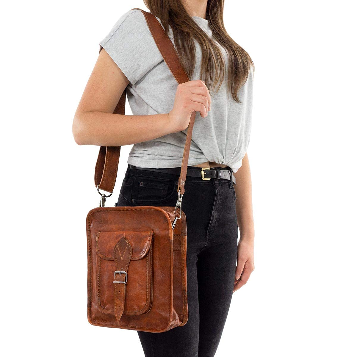 Vintage Brown Leather Bike Handlebar Bag - Gusti Dietrich T. Crossbody Shoulder Bag for Cycling, Commuting & Outdoor Adventures