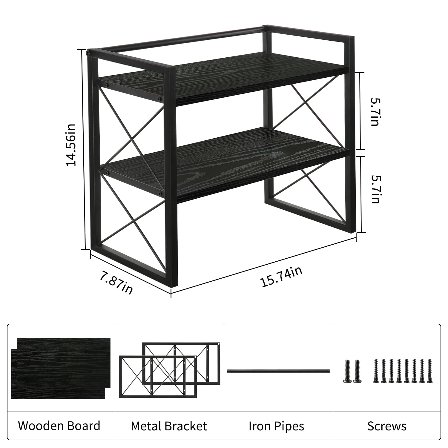 YINMIT 2-Tier Wooden Desktop Shelf Organizer - Black Office Desk Storage Rack & Freestanding Display Shelf for Home, Dorm, Workspace | Perfect for Organizing Books, Supplies & Decor