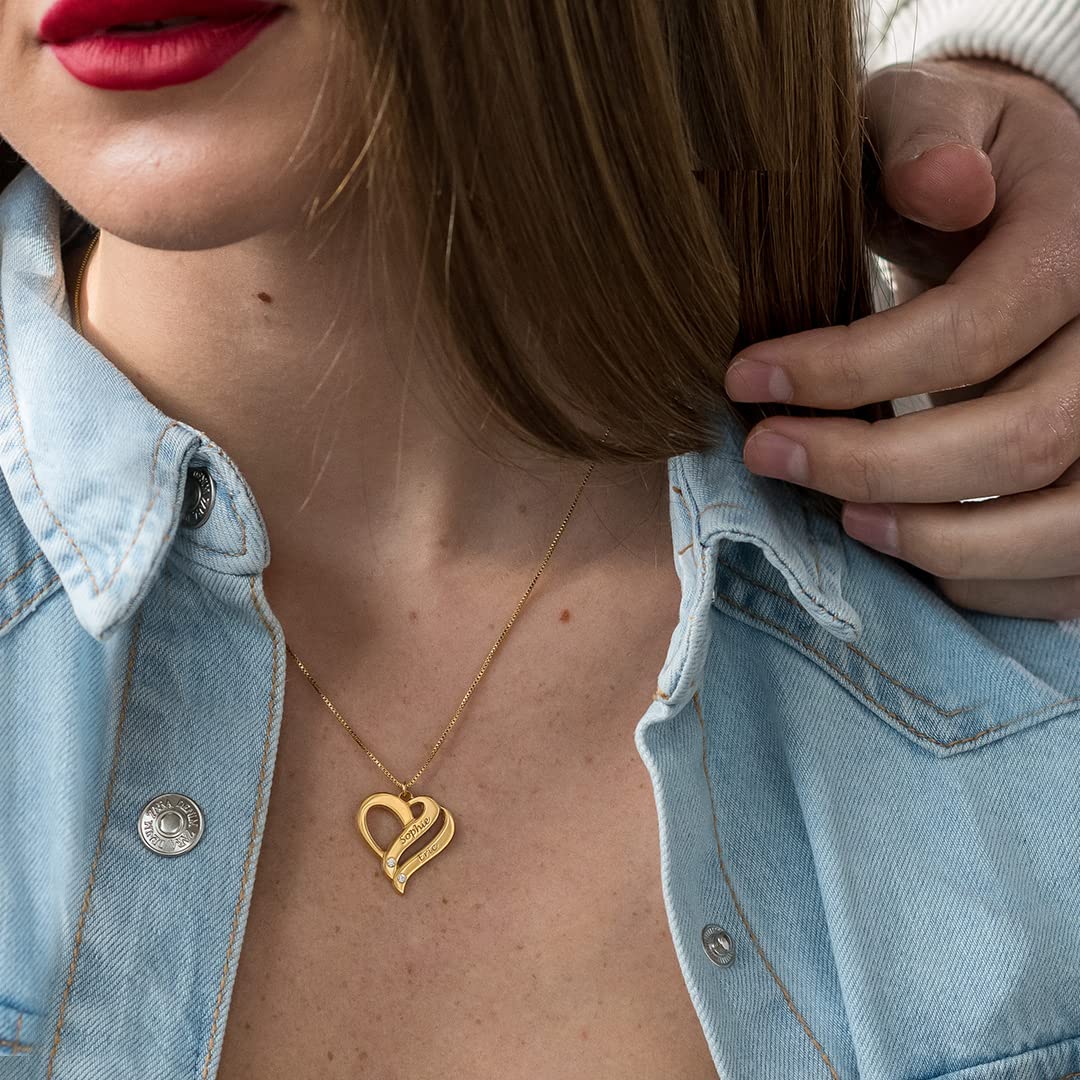 Personalized Two Hearts Forever One Necklace with Birthstones or Diamonds - Custom Name Jewelry for Women, Dainty Gift for Her - Perfect for Mother's Day, Christmas, Birthday & Anniversary - Elegant Everyday Wear & Special Occasion Jewelry