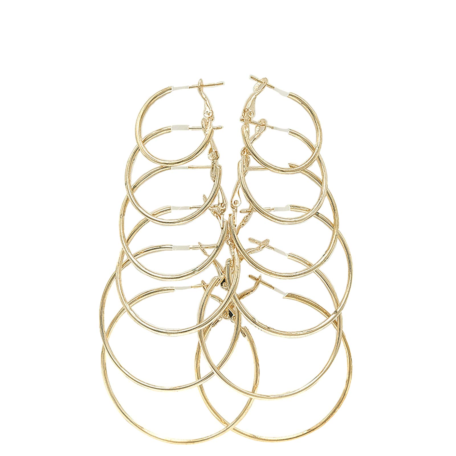 6 Pairs Big Hoop Earrings Set - Stainless Steel Lightweight Minimalist Round Hoop Earrings for Women - Gold, Rose Gold & Silver Plated Hypoallergenic Jewelry - Perfect for Everyday Wear, Parties & Gifts