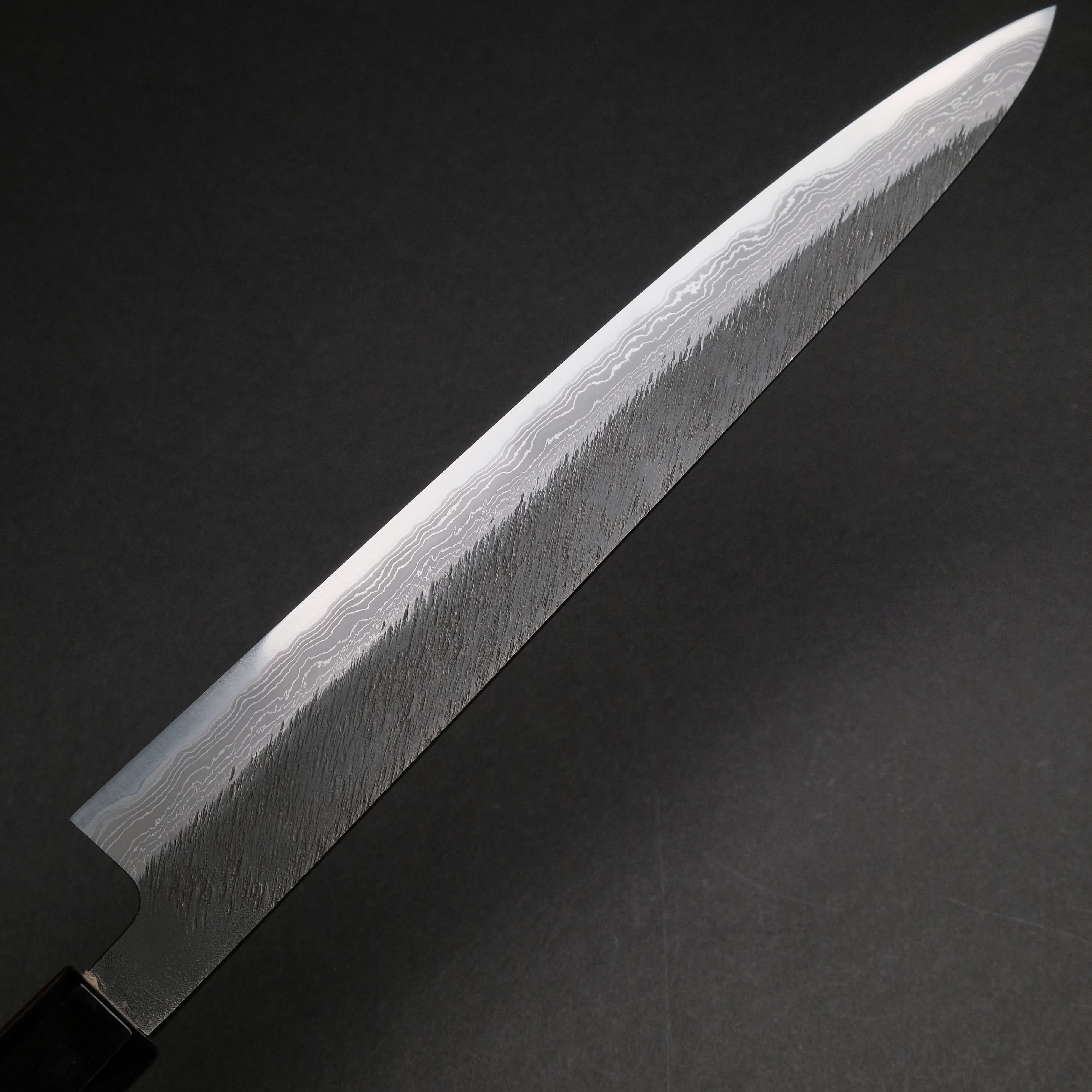 Premium Ajikataya White #2 Matsuba Damascus Sujihiki 270mm Japanese Chef Knife - Olive Wood & Buffalo Horn Handle - Perfect for Slicing Sashimi, Meat, and Precision Kitchen Tasks