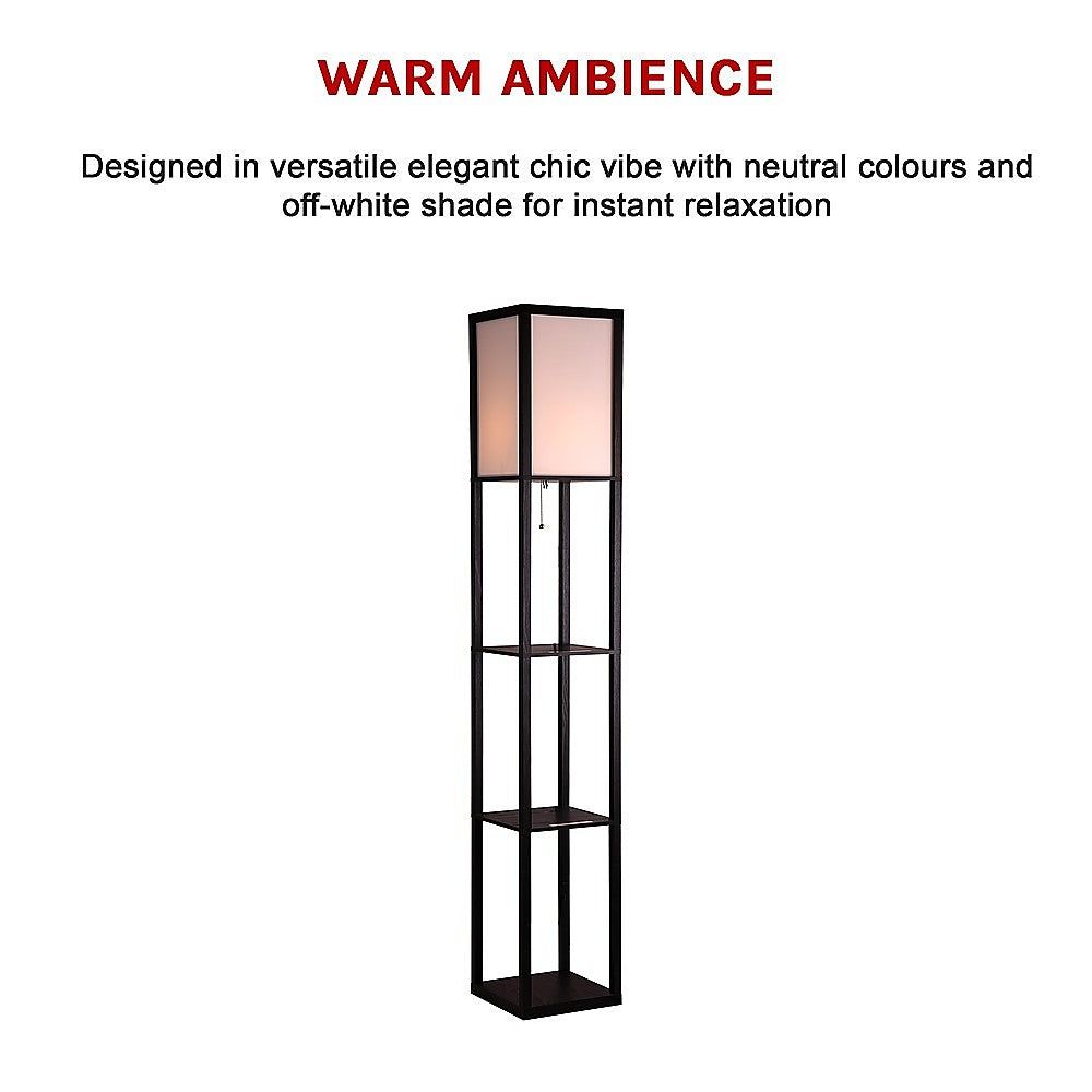 Modern Floor Lamp with Open Shelf & Diffused Shade - Adjustable Reading Light for Living Room, Bedroom & Office - Space-Saving Home Decor with Storage Shelves