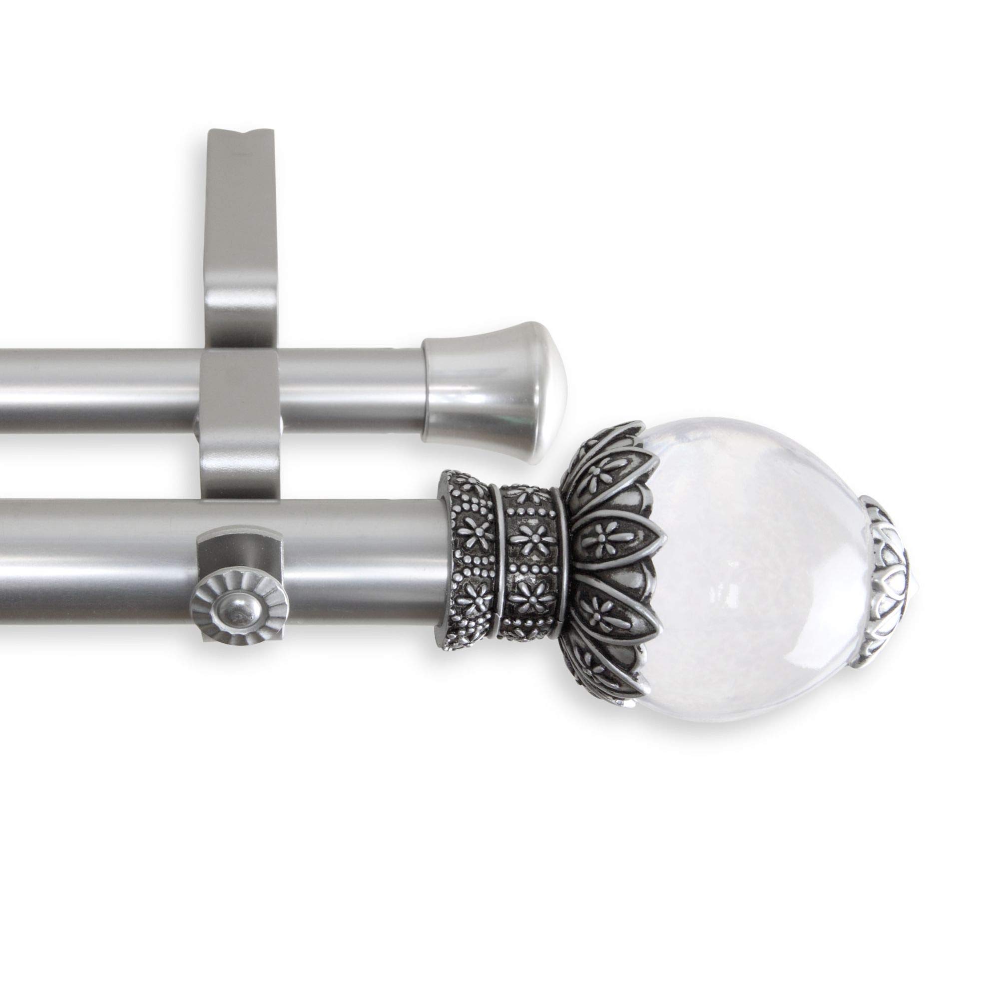 126-Inch Silver Double Curtain Rod with Crystal Knobs - Modern Window Treatment for Living Room & Bedroom - Elegant Home Decor for Drapes & Sheers