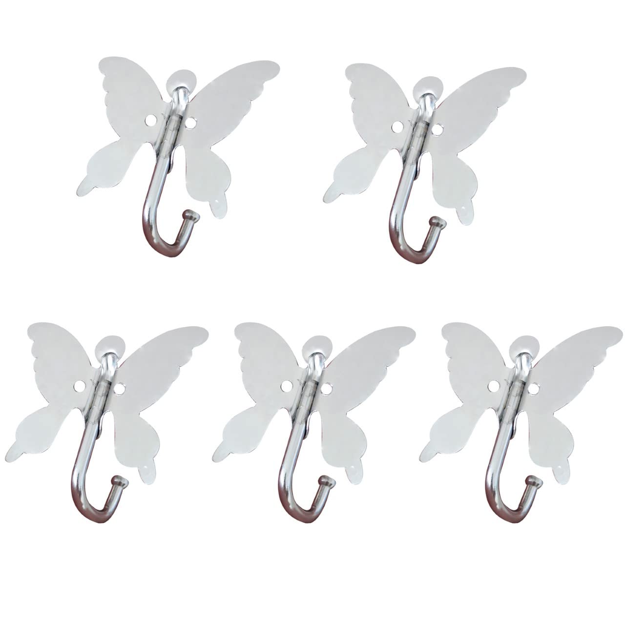 5-Pack Butterfly Shaped Adhesive Hooks - Heavy Duty Wall Hooks for Clothes, Keys, Hats, Robes & Towels - Perfect for Bathroom, Kitchen, Bedroom & Entryway Organization