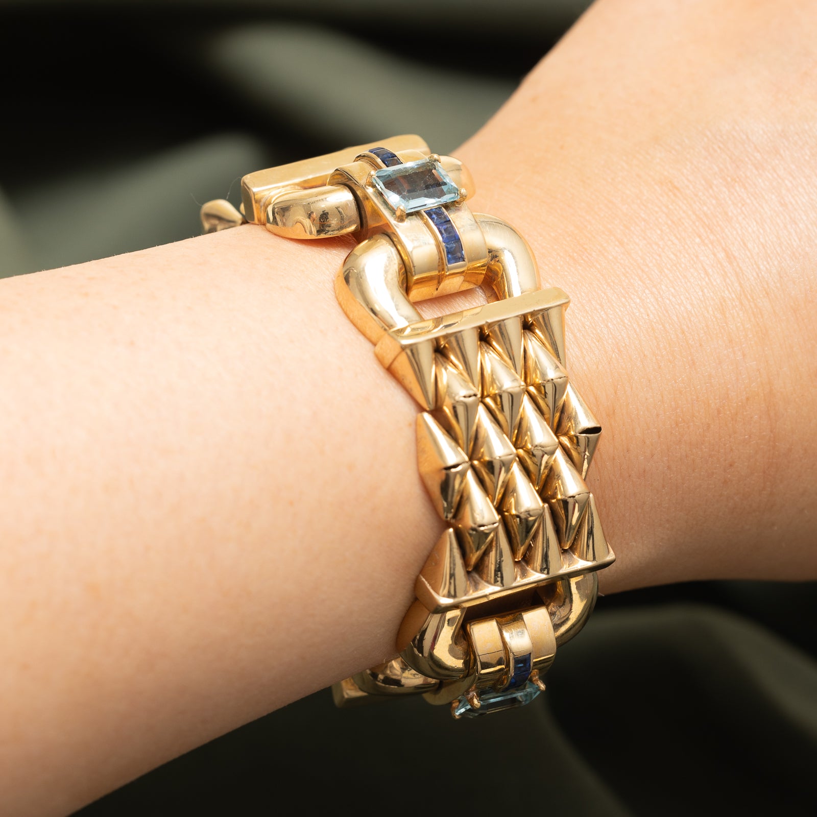 Aquamarine & Sapphire Watch Strap Bracelet - 9.14ctw Gemstone Jewelry for Women | Adjustable 8-Inch Luxury Watch Band | Perfect Gift for Birthday, Anniversary & Special Occasions