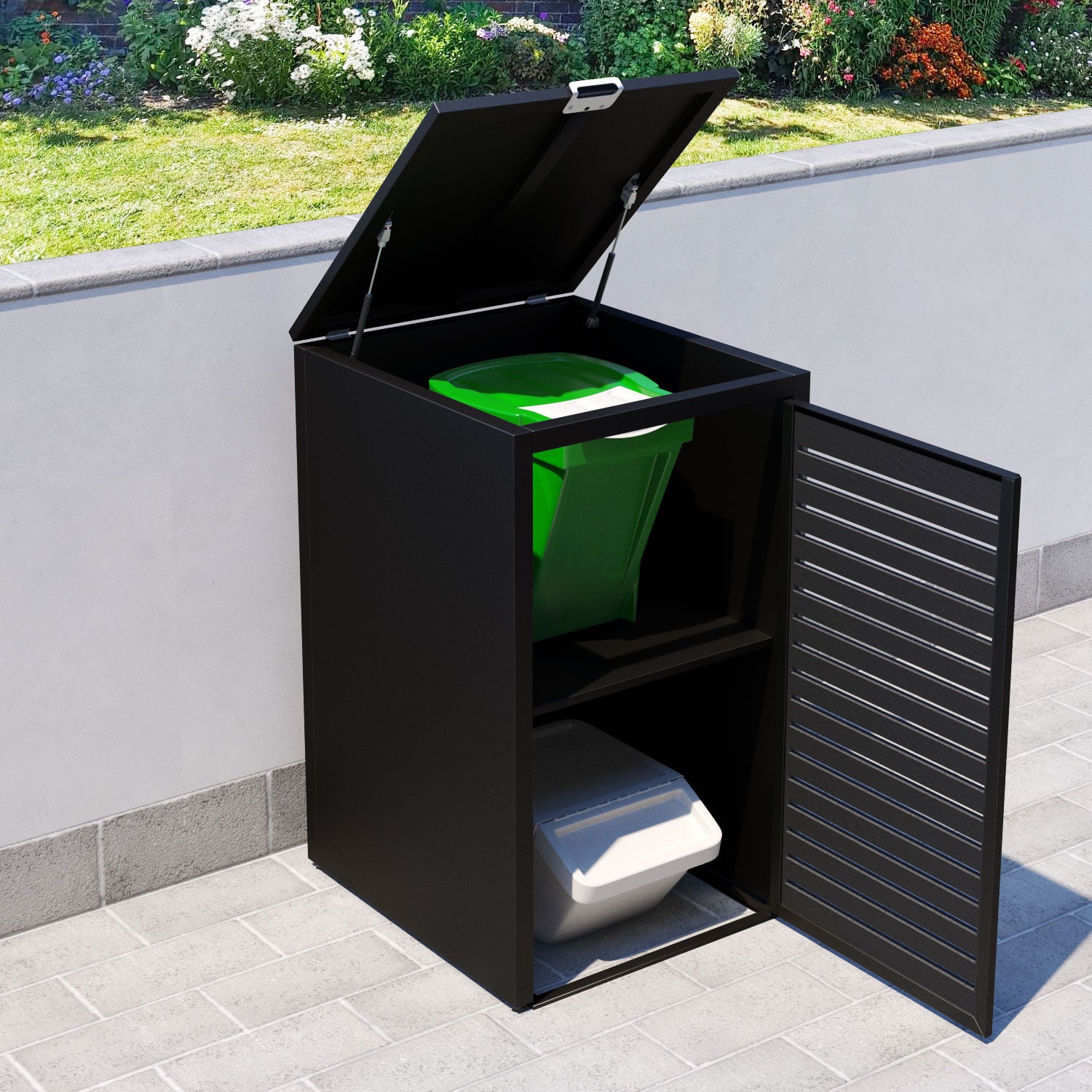 Black 2 Bin Storage Cabinet with Aspen Door Screen - Perfect for Kitchen, Bathroom, and Garage Organization