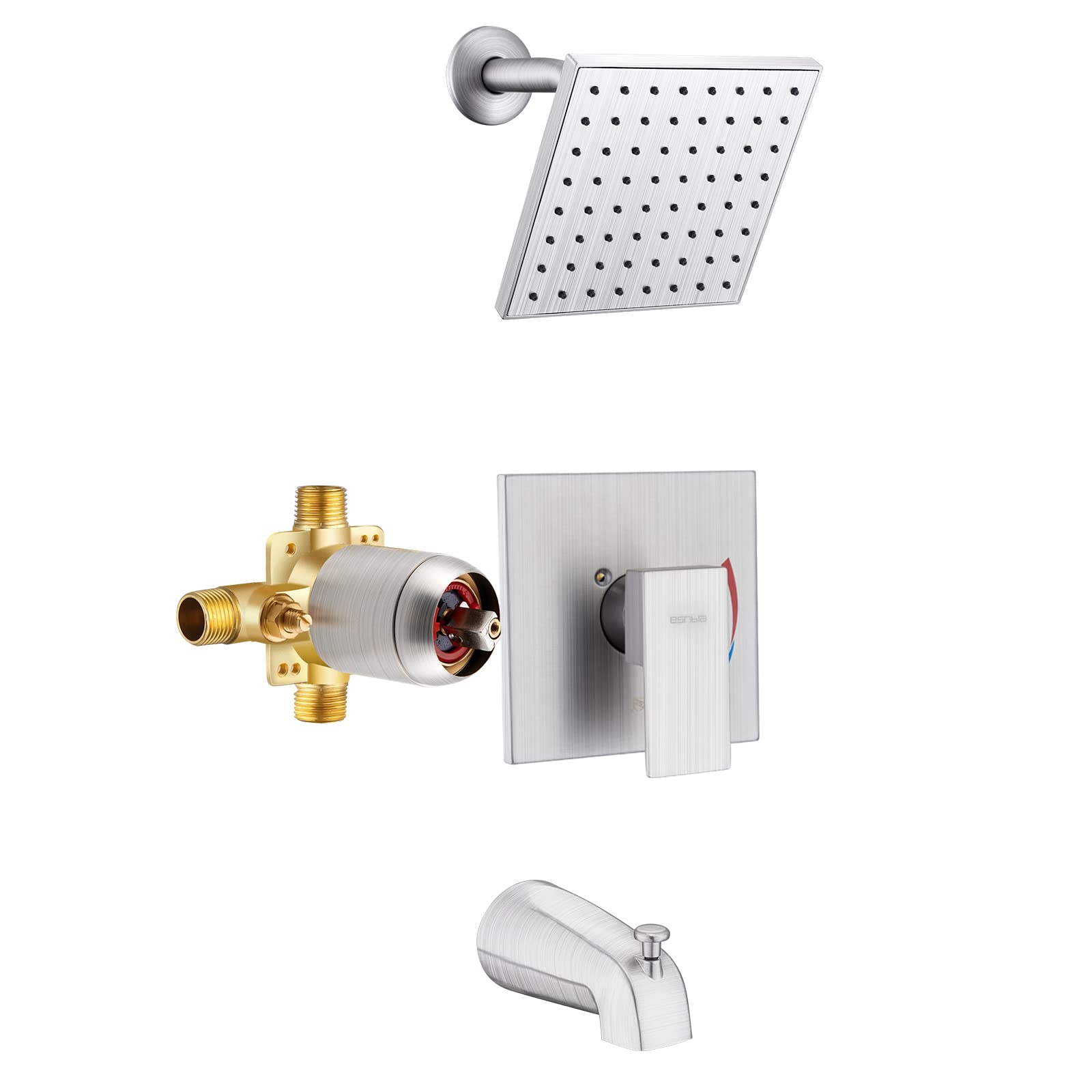 Esnbia Brushed Nickel Shower Tub Kit - Single-Handle Tub and Shower Faucet Set with 6-Inch Rain Shower Head & Tub Spout (Valve Included) - Perfect for Bathroom Renovation & Modern Home Upgrade