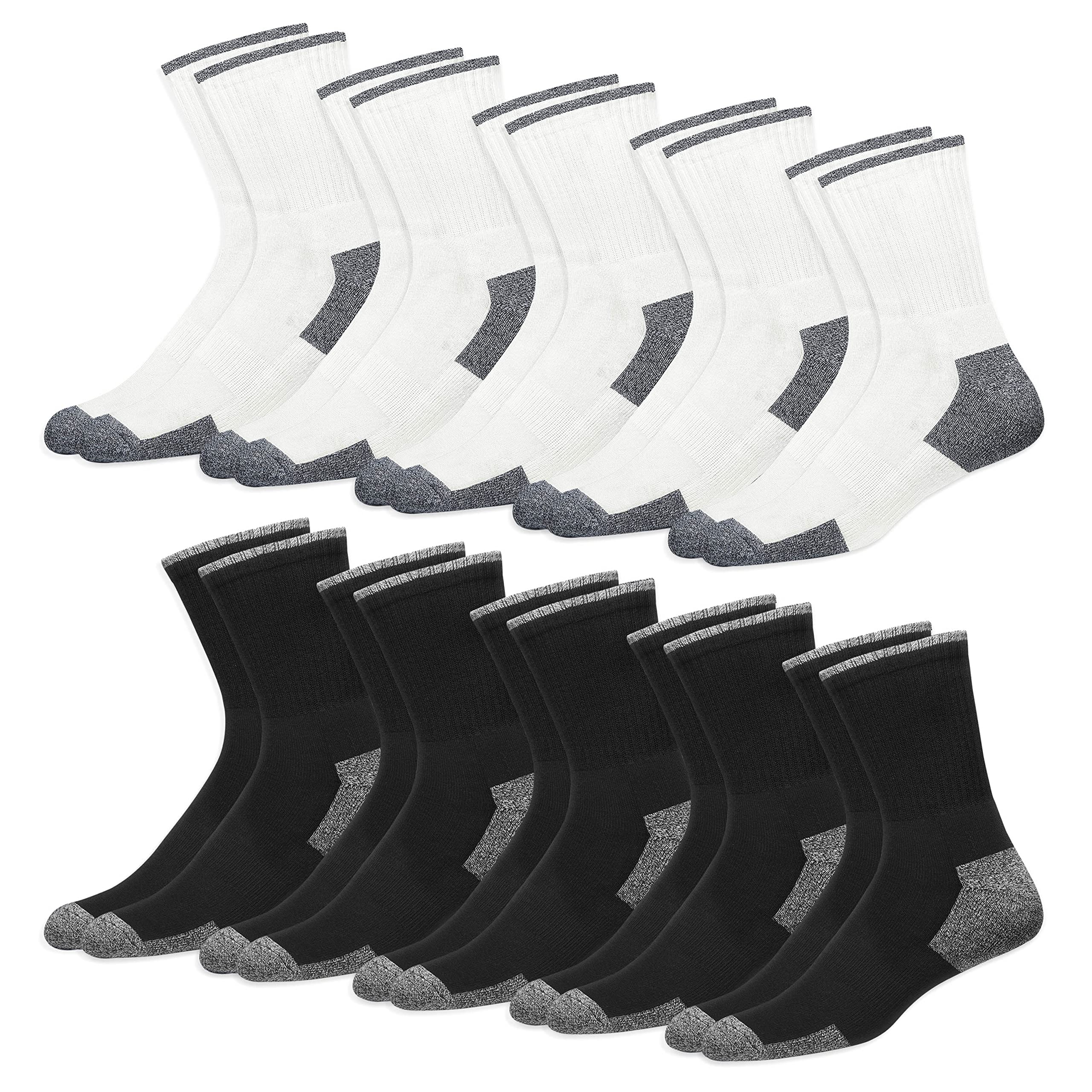 10-Pack Men's Crew Socks - Cushioned & Reinforced for Durability - Breathable Cotton Athletic Socks for Running, Work & Everyday Wear