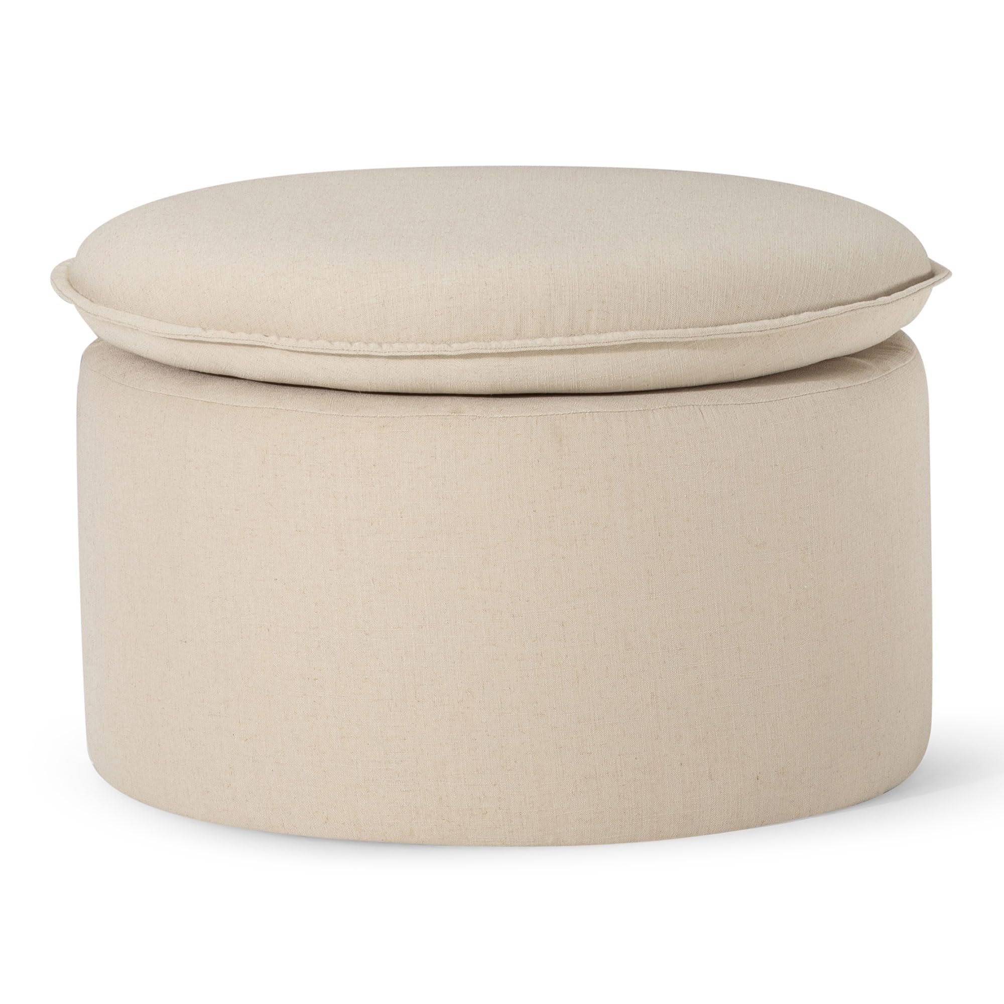 Maven Lane Lyra Modern Large Round Upholstered Ottoman with Cushioned Seat - Taupe Fabric Footrest Stool for Living Room, Bedroom & Dorm | Extra Seating & Coffee Table Alternative | Perfect for Small Spaces, Apartments & Home Decor | Great for Lounging, TV Watching, Reading & Guest Accommodation | Use in Living Rooms, Bedrooms, Home Offices & Reading Nooks for Comfort & Style | Ideal for Relaxing, Footrest, Storage & Stylish Home Decor